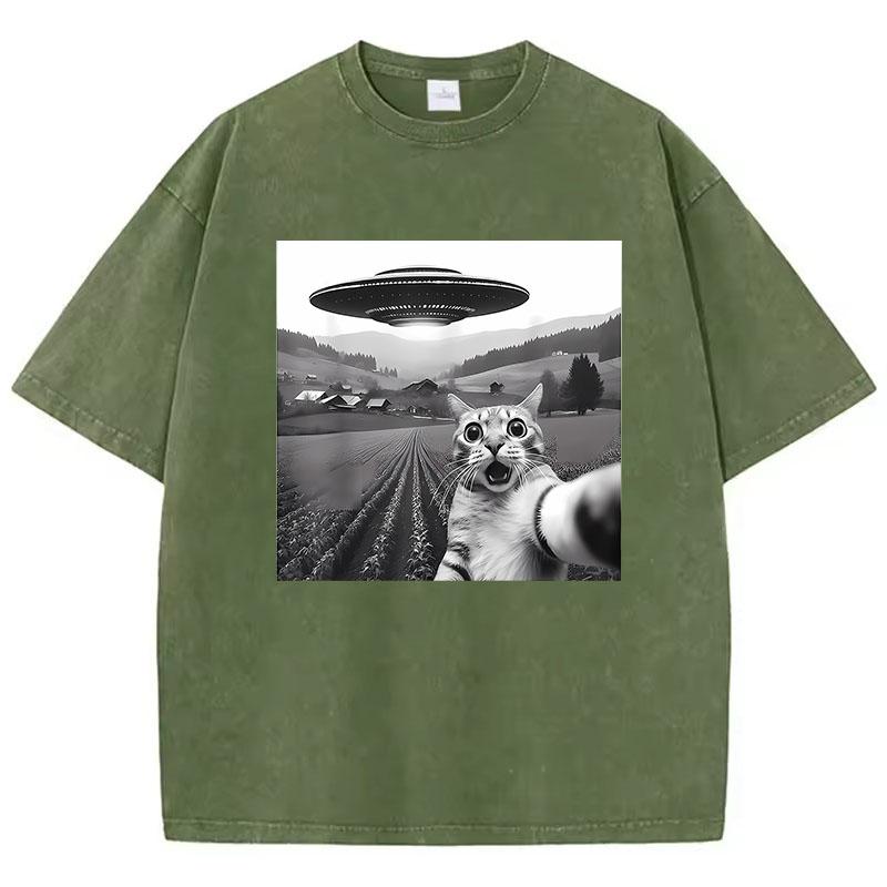 Trendy T Shirt Vintage Washed Cotton T-Shirt Retro UFO and Cat Pattern Graphic Top Tee Casual Streetwear Spring Summer 3XL
Trendy T Shirt Vintage Washed Cotton T-Shirt Retro UFO and Cat Pattern Graphic Top Tee Casual Streetwear Spring Summer 3XL