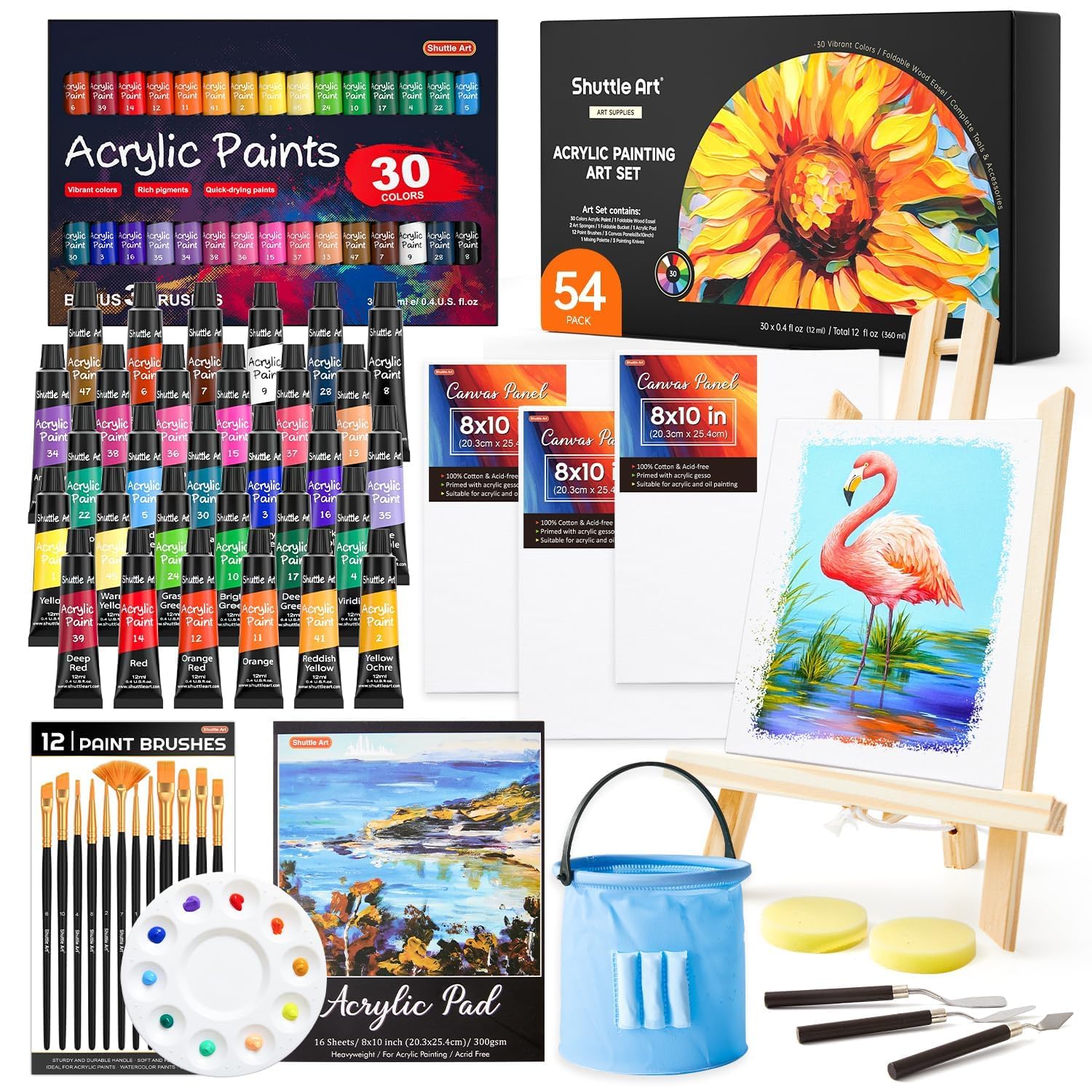 Shuttle Art Acrylic Paint Set of 54 30 Colors Paint Wooden Canvas Brush Washing Quick Water Easy to Coloring Art DIY Tall Suitable for School Gift
Shuttle Art Acrylic Paint Set of 54 30 Colors Paint Wooden Canvas Brush Washing Quick Water Easy to Coloring Art DIY Tall Suitable for School Gift
