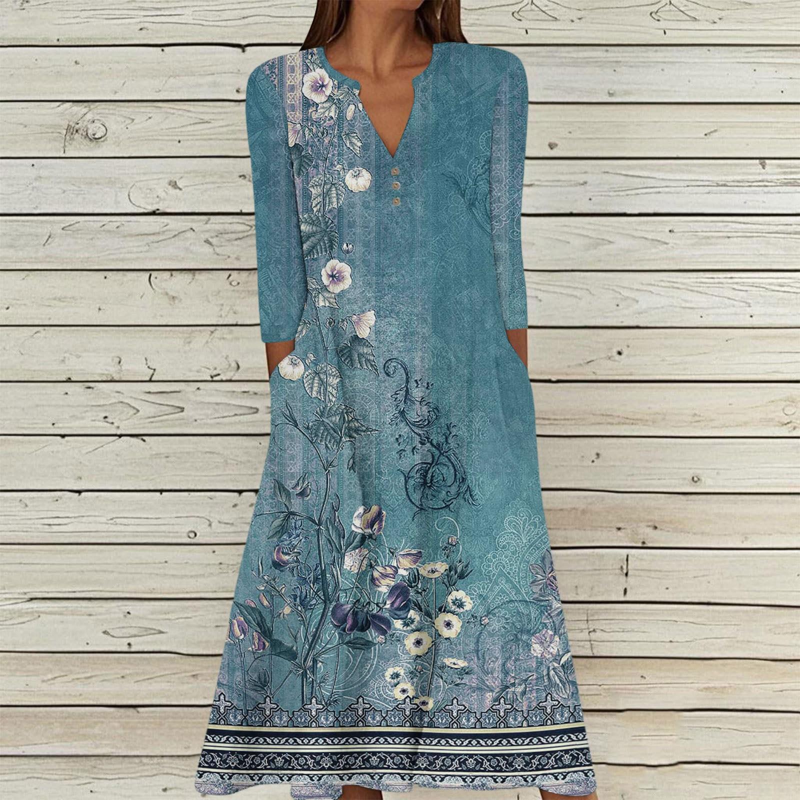 Женское летнее повседневное платье с V-образным вырезом на пуговицах, винтажным цветочным принтом, рукавом три четверти, длинное, с карманами M
Женское летнее повседневное платье с V-образным вырезом на пуговицах, винтажным цветочным принтом, рукавом три четверти, длинное, с карманами M