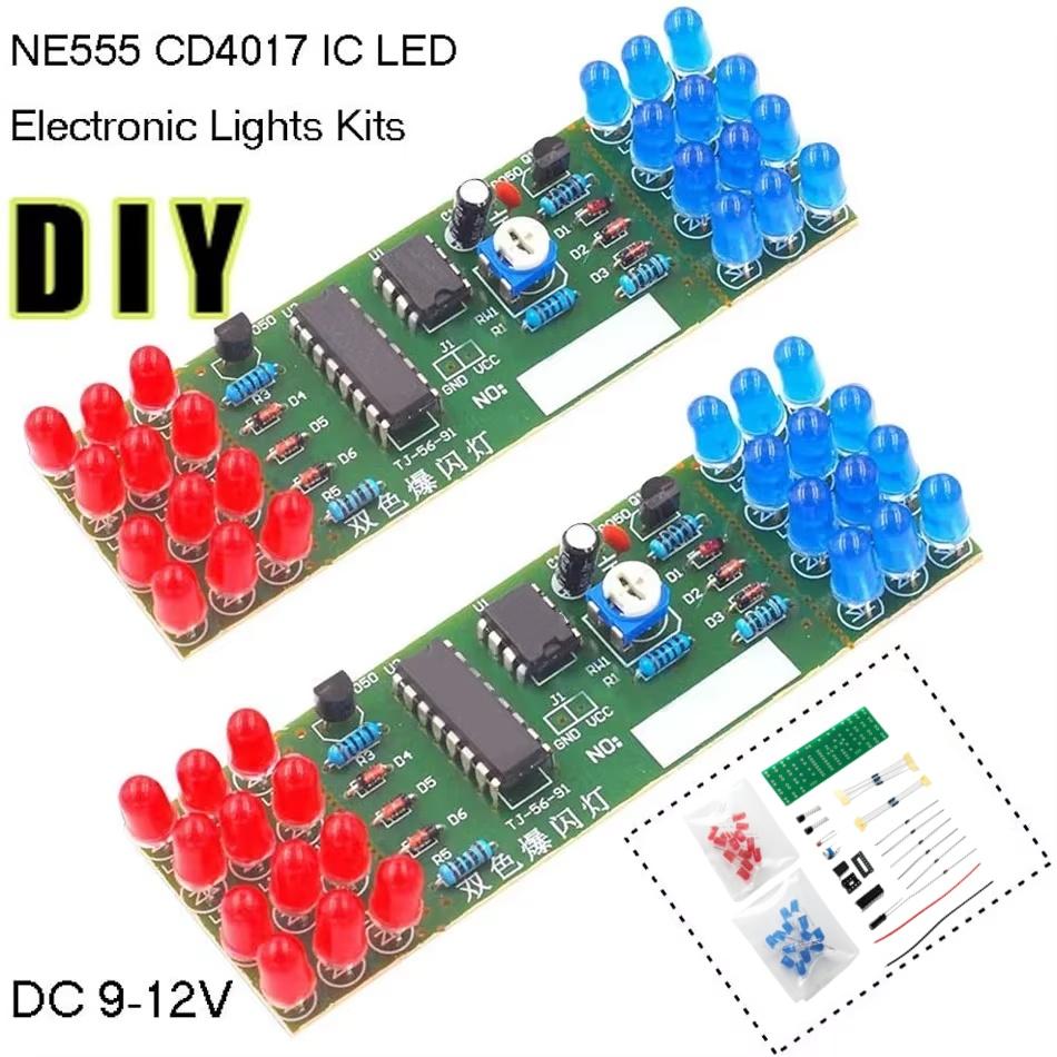 NE555 CD4017 IC LED DIY Electronic Lights Kit Red Blue Dual-Color DIY Kit Strobe Electronic Suit Flashing Lights Components
NE555 CD4017 IC LED DIY Electronic Lights Kit Red Blue Dual-Color DIY Kit Strobe Electronic Suit Flashing Lights Components