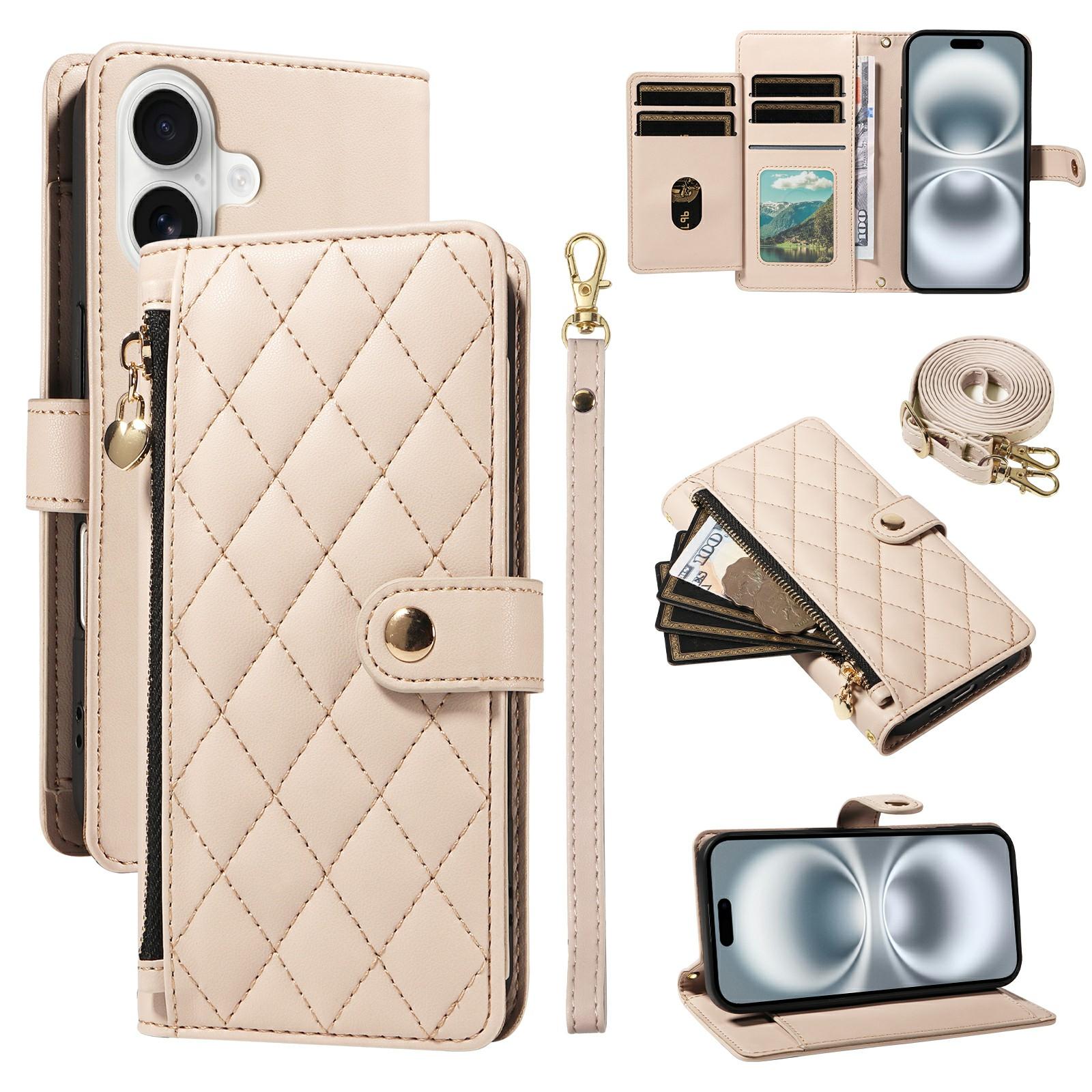 For iPhone 16 Wallet Case with Straps,Rhombus Leather Stand Phone Cover Beige
For iPhone 16 Wallet Case with Straps,Rhombus Leather Stand Phone Cover Beige