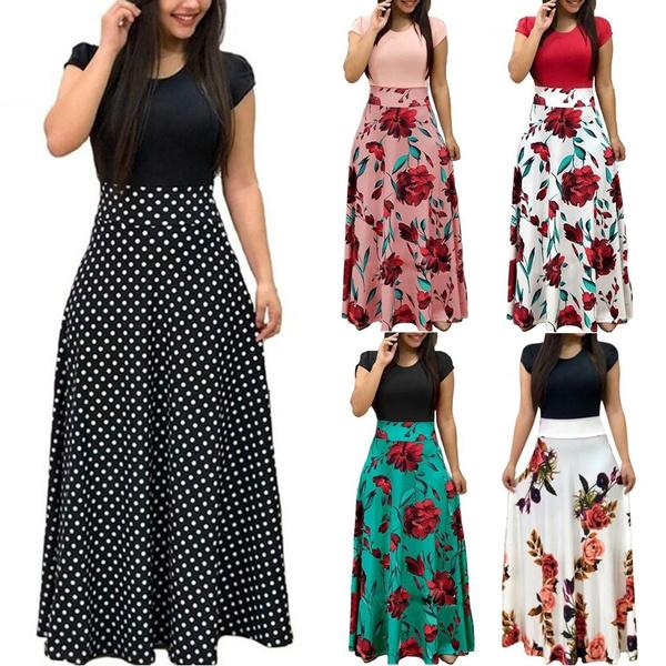 Casual Fashion Ladies Dress Short-sleeved High Waist Sexy Flower Print Color Matching Dress Long Skirt Women S
Casual Fashion Ladies Dress Short-sleeved High Waist Sexy Flower Print Color Matching Dress Long Skirt Women S