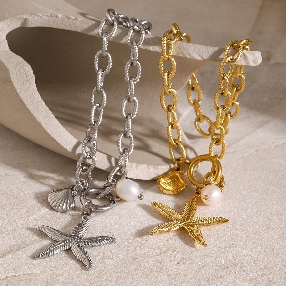 18K Gold Stainless Steel Starfish & Seashell with Freshwater Pearl Bracelet - European & American Style Jewelry
18K Gold Stainless Steel Starfish & Seashell with Freshwater Pearl Bracelet - European & American Style Jewelry