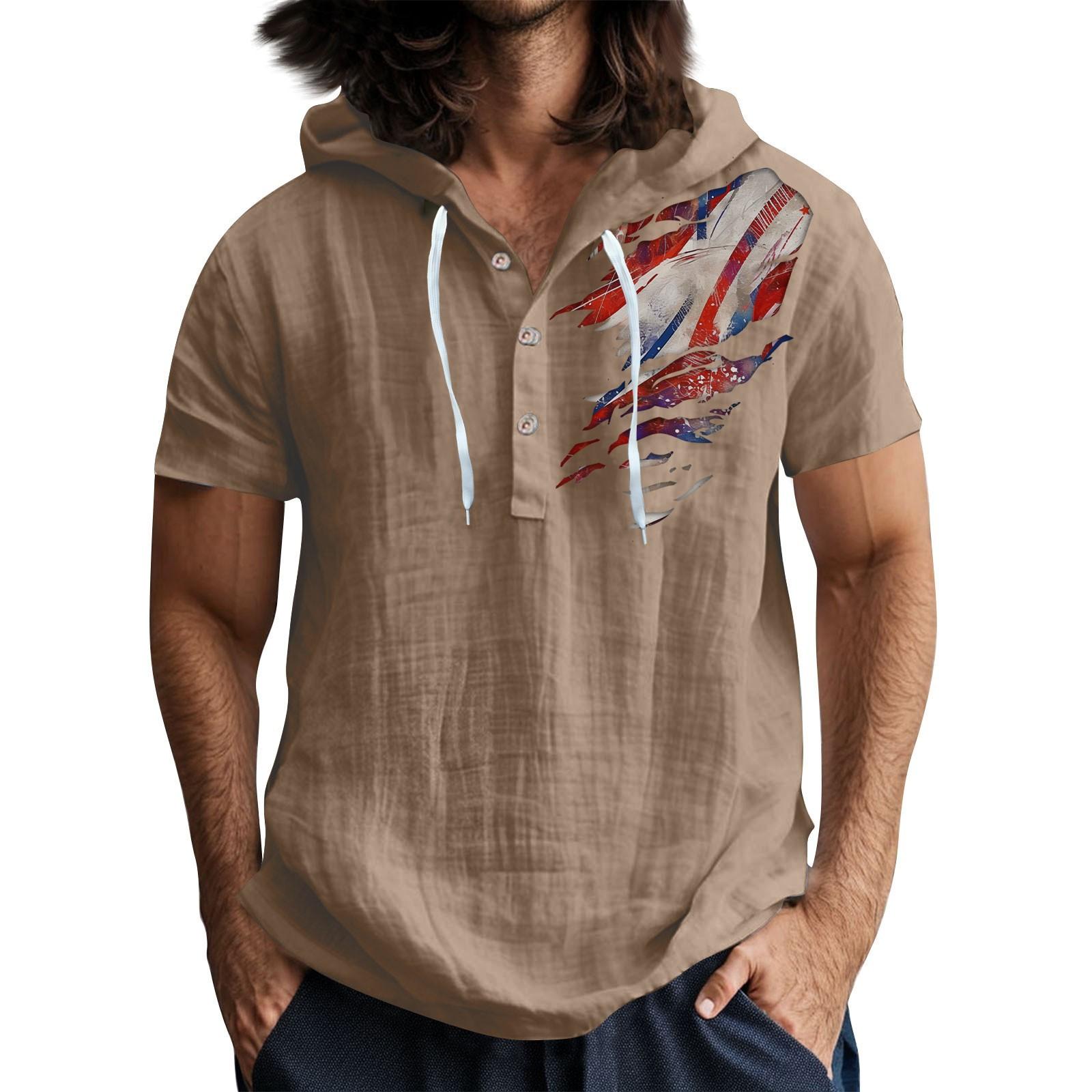 Men S Casual Short Sleeved Hooded Top Buttoned Open Neck T-Shirt L світло-коричневого кольору
Men S Casual Short Sleeved Hooded Top Buttoned Open Neck T-Shirt L світло-коричневого кольору