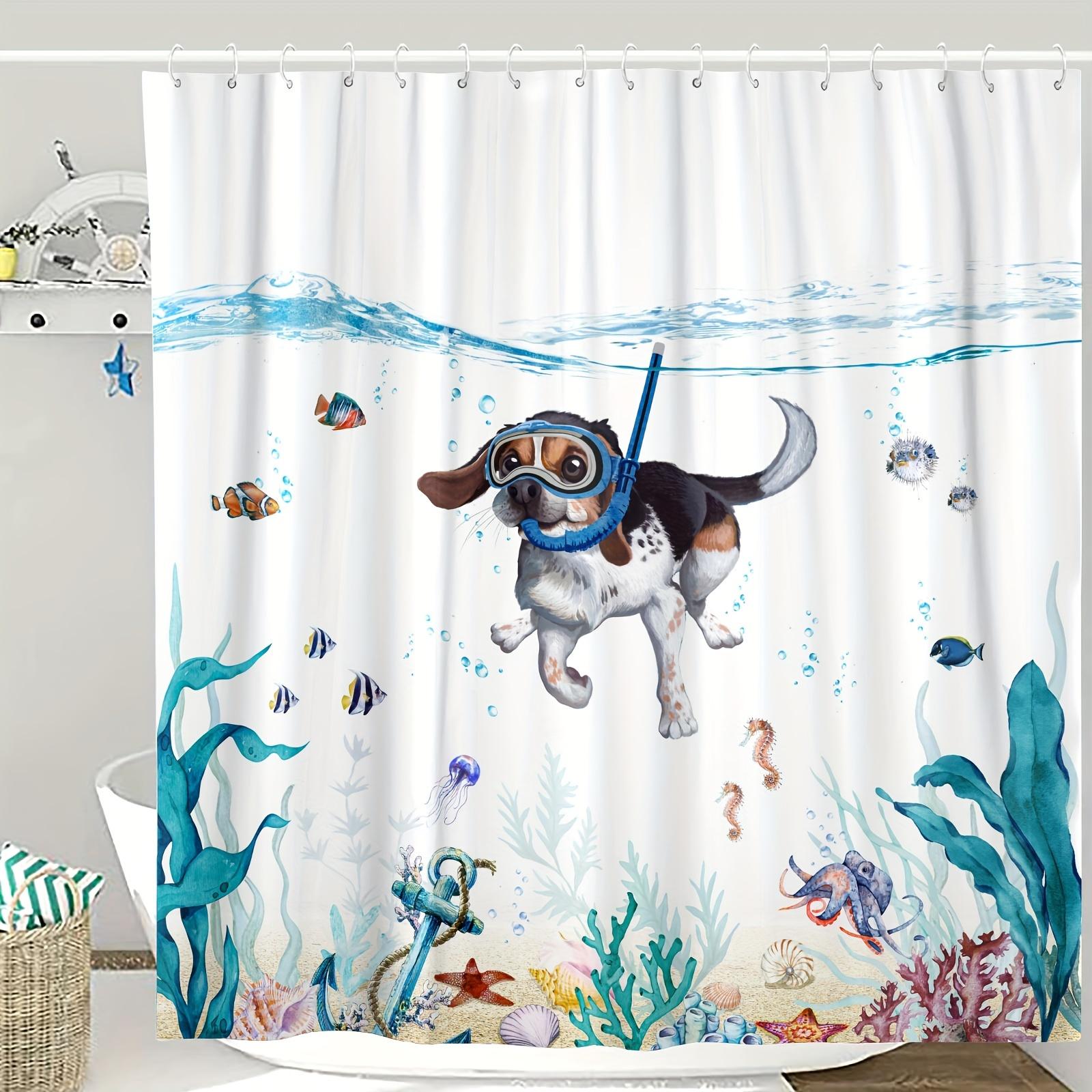 Funny Dog Nautical Shower Curtain - Teal Blue Ocean Theme, Waterproof Fabric, Turtle, Anchor & Fish, Bathroom Decor W60H190(CM)-1 Pcs
Funny Dog Nautical Shower Curtain - Teal Blue Ocean Theme, Waterproof Fabric, Turtle, Anchor & Fish, Bathroom Decor W60H190(CM)-1 Pcs