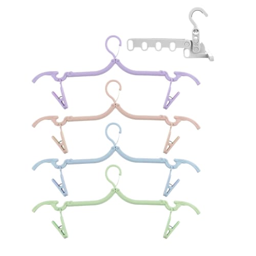 Four clip-on portable hangers and one folding hanger for easy storage. Ideal for travel, business trips, and indoor laundry drying. (4 colors availabl
Four clip-on portable hangers and one folding hanger for easy storage. Ideal for travel, business trips, and indoor laundry drying. (4 colors availabl