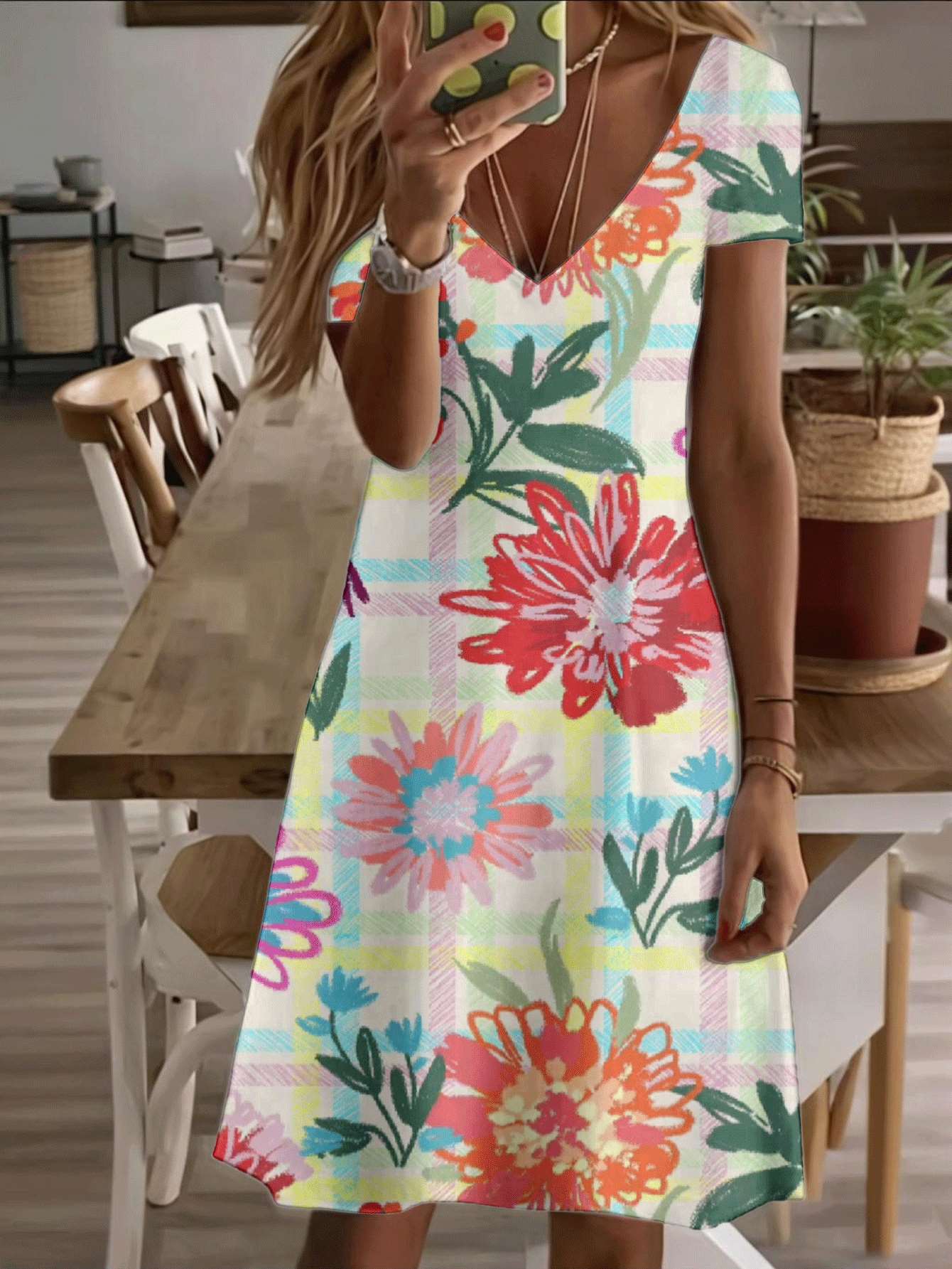 Vneck shortsleeve midi dress floral ladies dress colorful flower print pattern 3D premium printing durable fabric casual chic fashion style summe 4XL дубильная кора
Vneck shortsleeve midi dress floral ladies dress colorful flower print pattern 3D premium printing durable fabric casual chic fashion style summe 4XL дубильная кора