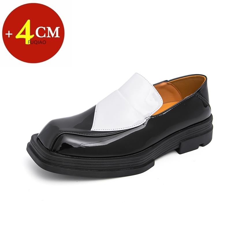 Весна Осень Лоферы с квадратным носком Слипоны Лакированная кожа Гладкая Повседневная обувь Толстая подошва 4 см Туфли для платья Кожаные мокасины 39