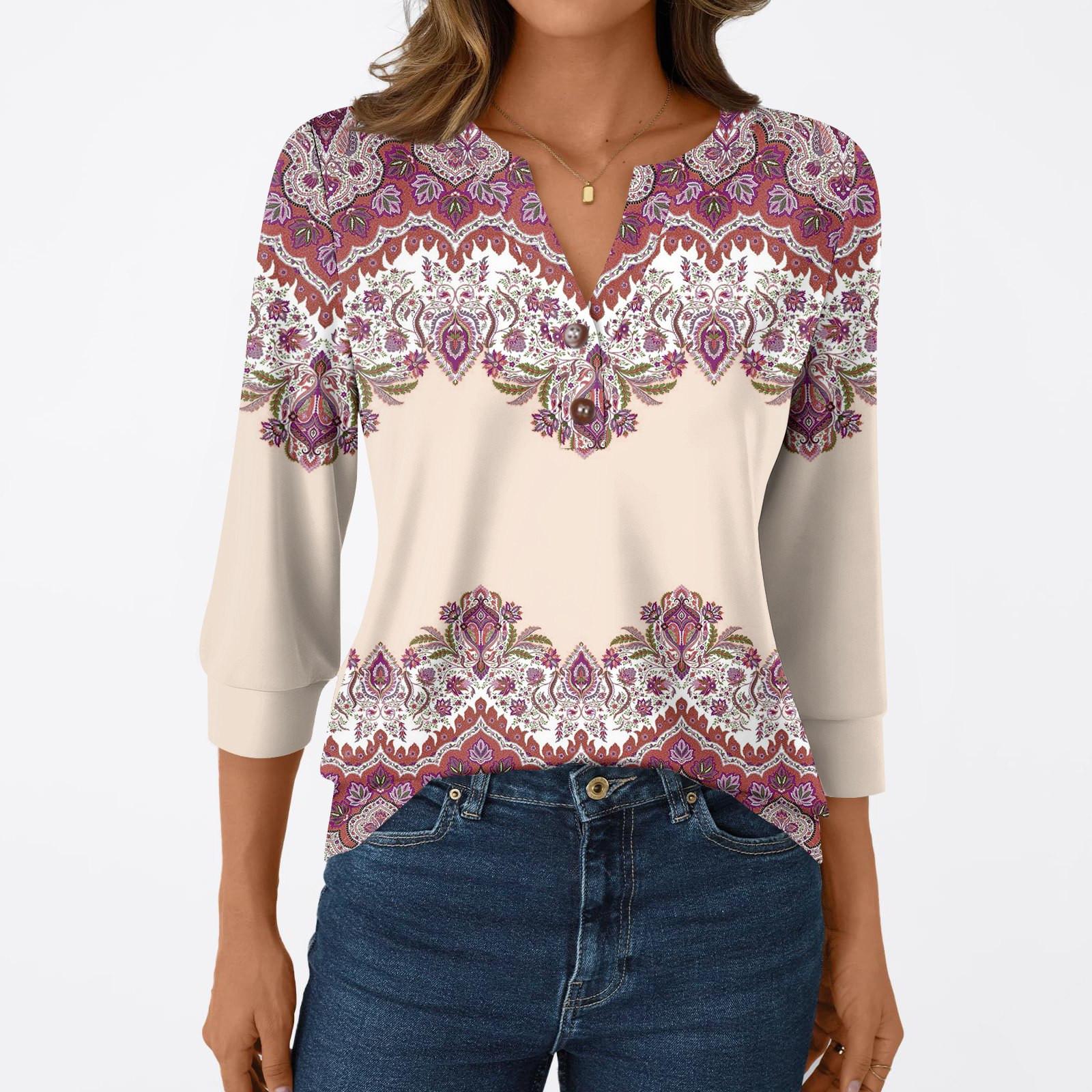 Женская модная повседневная футболка с рукавом 3/4, с принтами, V-образным вырезом и пуговицами M
Женская модная повседневная футболка с рукавом 3/4, с принтами, V-образным вырезом и пуговицами M