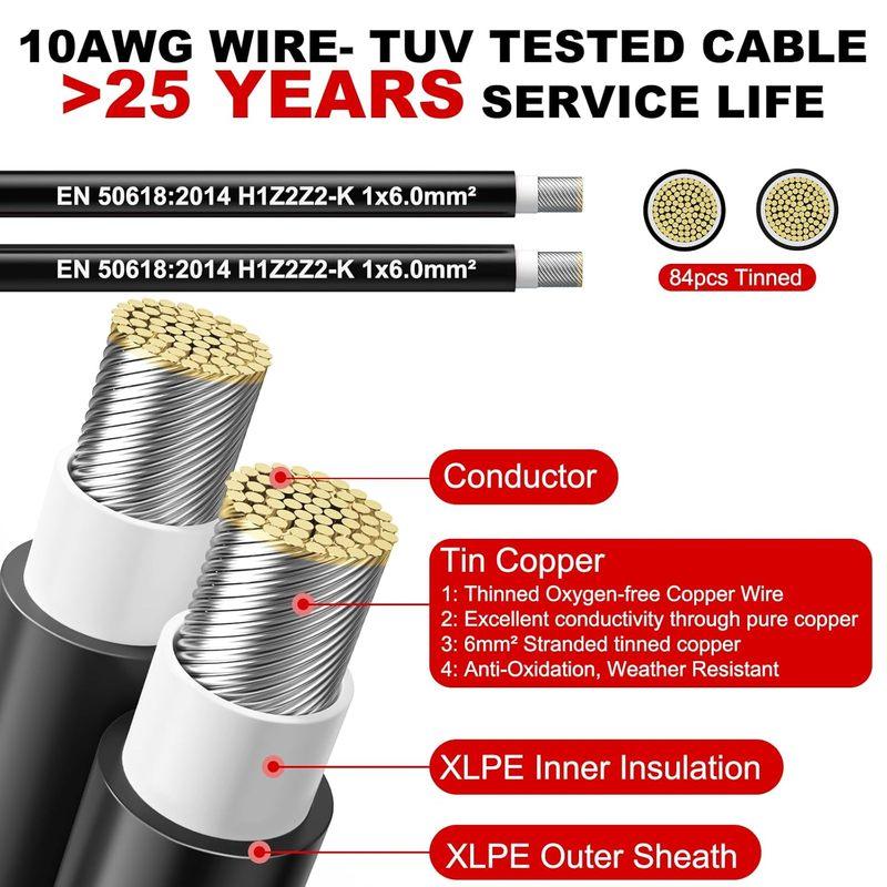 PowMr 6 mm² Solar Cable 100M 50M 25M 20M Black and Red Extension Wire 10AWG TUV Solar Panel Cable DIY for Photovoltaic System 20M Black
PowMr 6 mm² Solar Cable 100M 50M 25M 20M Black and Red Extension Wire 10AWG TUV Solar Panel Cable DIY for Photovoltaic System 20M Black