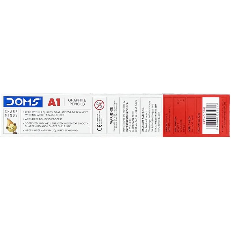 Doms A1 Deep Dark Hb Graphite Pencil | Include Eraser & Sharpner | 30 Pencils | Innovative Groove For Perfect Grip | Use 10 Count (Pack of 3)
Doms A1 Deep Dark Hb Graphite Pencil | Include Eraser & Sharpner | 30 Pencils | Innovative Groove For Perfect Grip | Use 10 Count (Pack of 3)