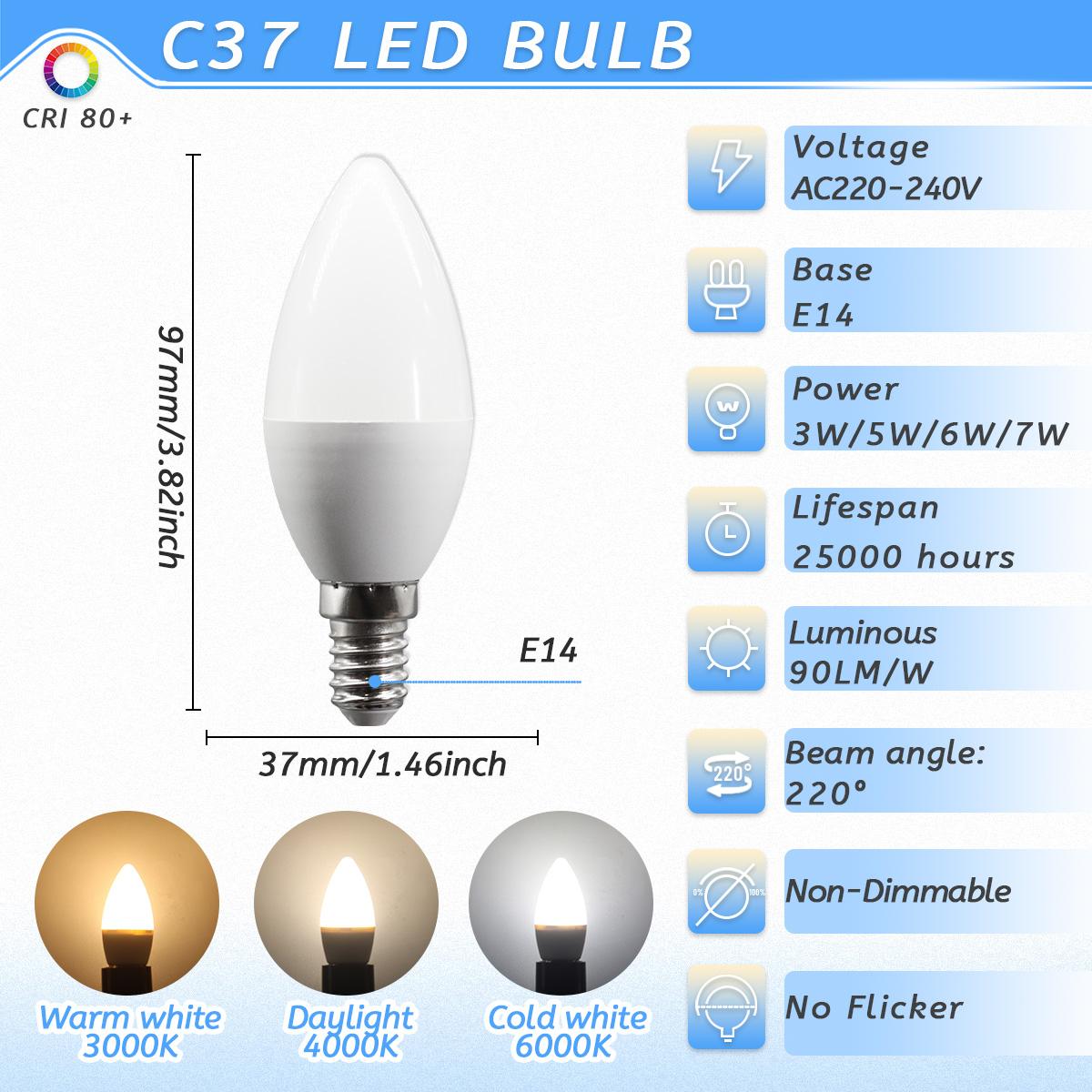 10PCS/LOT LED Candle Light Mini Bulb C37 G45 AC220V E14 E27 B22 Head Light Flicker-free 3W-7W Suitable for Home Study Lighting 3w&Warm white 3000K&AC220--240V
10PCS/LOT LED Candle Light Mini Bulb C37 G45 AC220V E14 E27 B22 Head Light Flicker-free 3W-7W Suitable for Home Study Lighting 3w&Warm white 3000K&AC220--240V