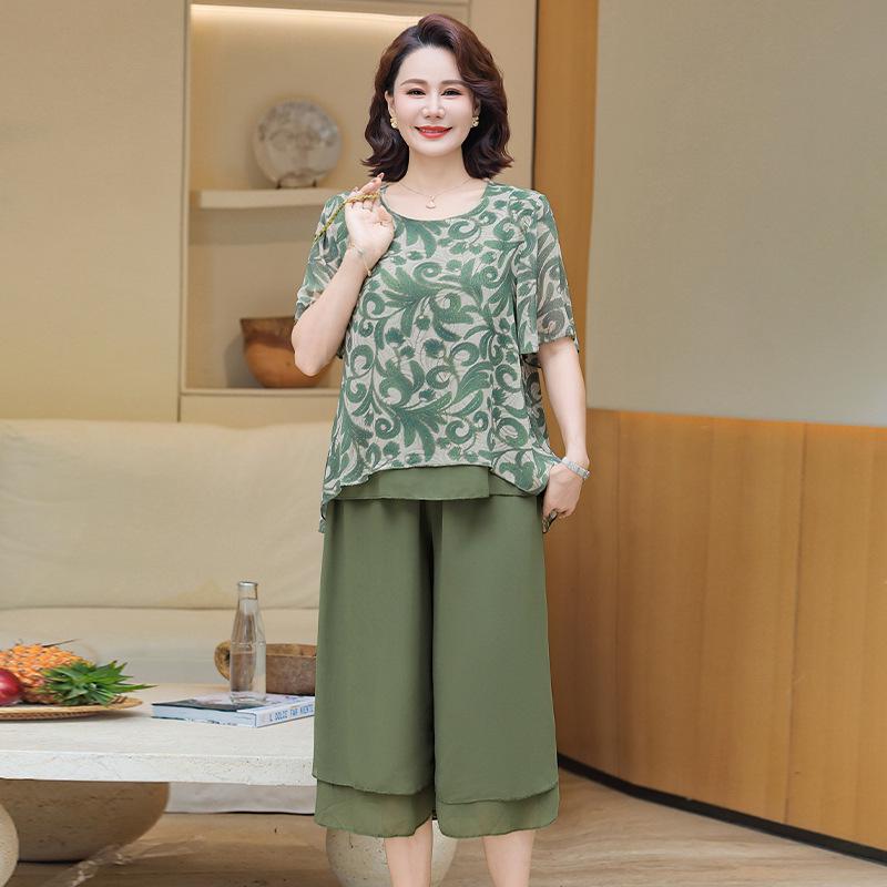 Mother s Day Summer Short-Sleeved Printed Two-Piece Set for Elegant Grandmothers 3XL - 125-135 jin зелений
Mother s Day Summer Short-Sleeved Printed Two-Piece Set for Elegant Grandmothers 3XL - 125-135 jin зелений