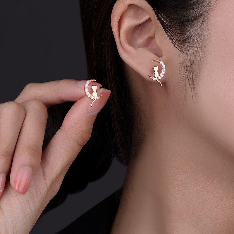 S925 Sterling Silver Cat and Moon Cartilage Studs - Korean Style, Cute & Simple Gift for Women & Students 925 Silver
S925 Sterling Silver Cat and Moon Cartilage Studs - Korean Style, Cute & Simple Gift for Women & Students 925 Silver
