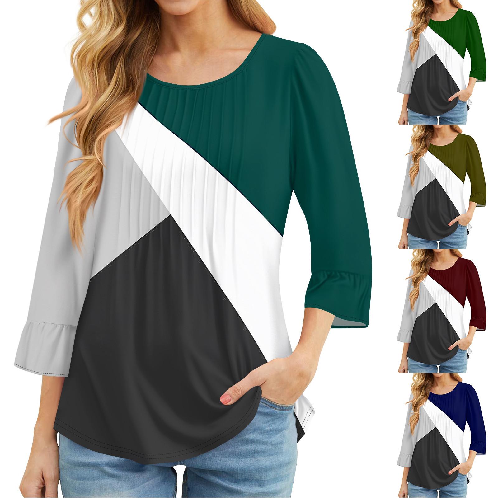 Женские топы с рукавами-колокольчиками 3/4, летние плиссированные рубашки с круглым вырезом, модные нарядные повседневные блузки-туники свободного покроя XXXL винный 
Женские топы с рукавами-колокольчиками 3/4, летние плиссированные рубашки с круглым вырезом, модные нарядные повседневные блузки-туники свободного покроя XXXL винный