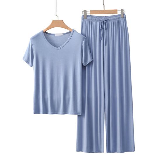 Женский комплект пижамы из 2 предметов, повседневный, с V-образным вырезом, с короткими рукавами, пуловер, комплект брюк с широкими штанинами, летние наряды для отдыха M светло-синий
Женский комплект пижамы из 2 предметов, повседневный, с V-образным вырезом, с короткими рукавами, пуловер, комплект брюк с широкими штанинами, летние наряды для отдыха M светло-синий