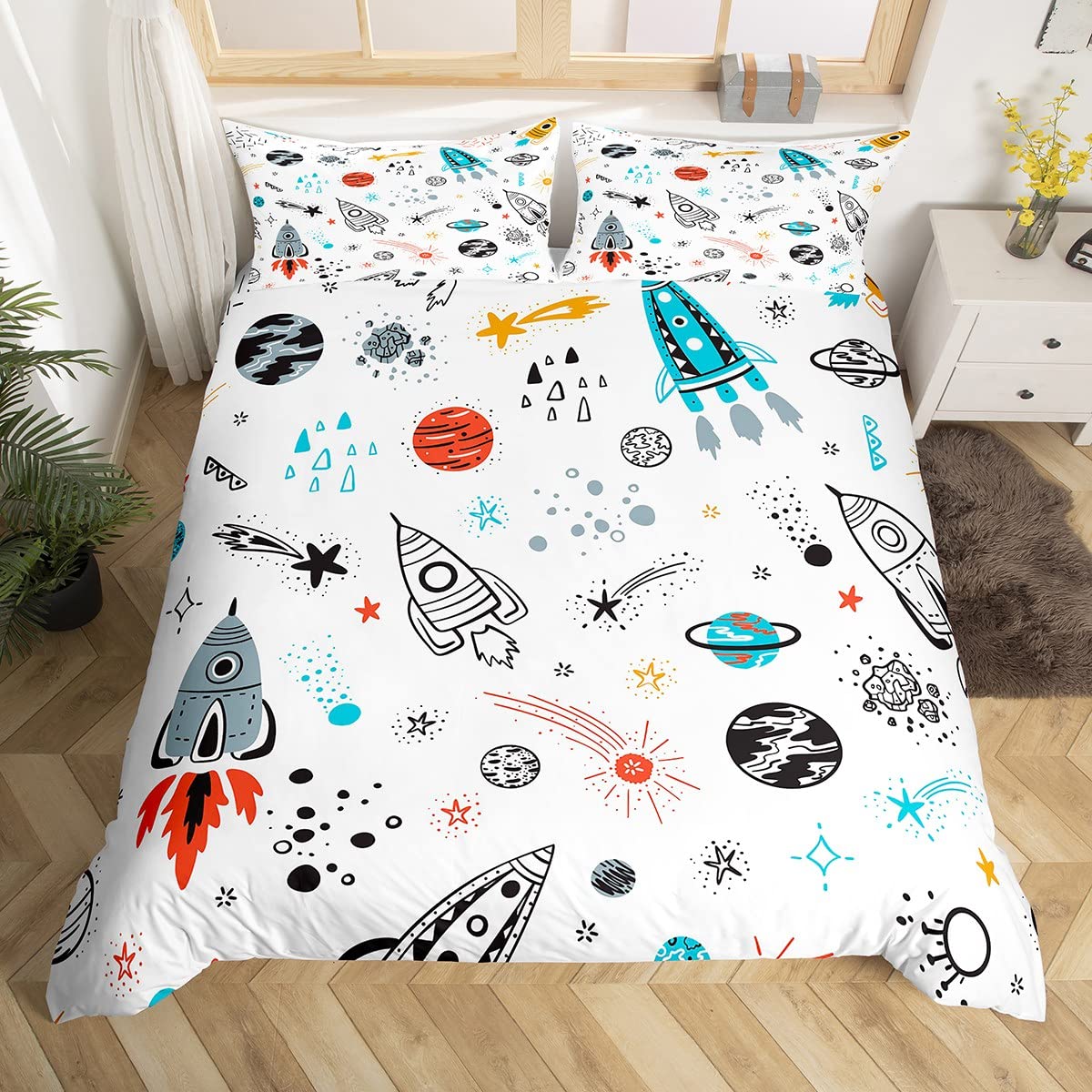 Kids Rocket Duvet Cover Twin Boys Space Planet Theme Bedding Set 3pcs Set Watercolor Spaceship Stars Universe Comforter Cover EU Single(135x200cm)
Kids Rocket Duvet Cover Twin Boys Space Planet Theme Bedding Set 3pcs Set Watercolor Spaceship Stars Universe Comforter Cover EU Single(135x200cm)