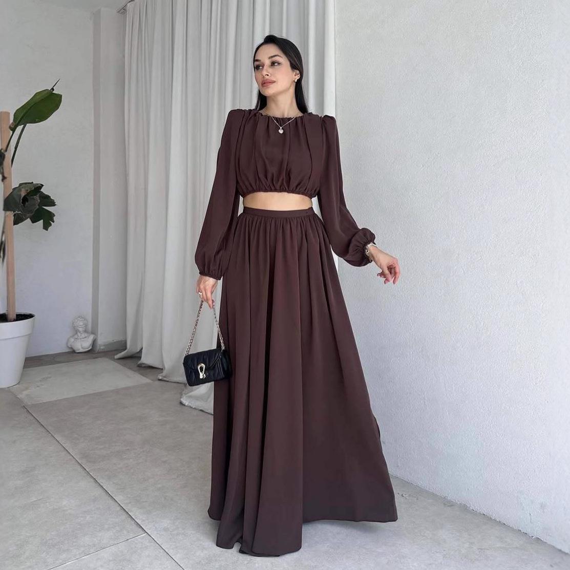 Women s European & American Crew Neck Long Sleeve Top and Slit Long Skirt Set - Big Swing Style for 2025 M кавовий
Women s European & American Crew Neck Long Sleeve Top and Slit Long Skirt Set - Big Swing Style for 2025 M кавовий