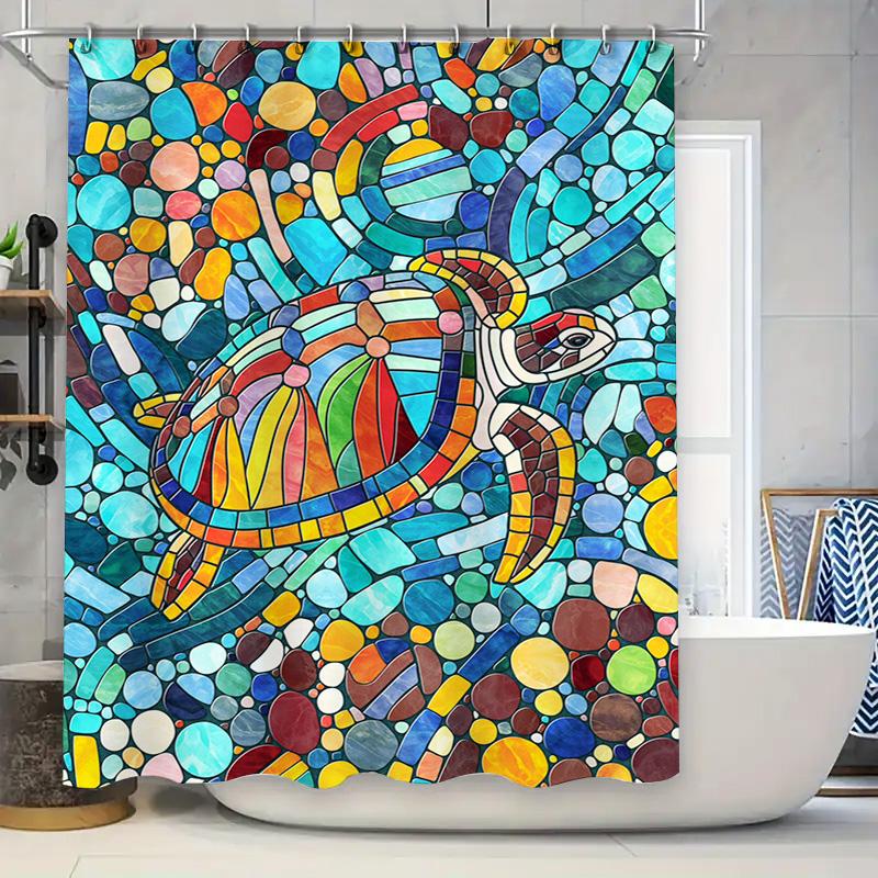 Handmade Mosaic Shower Curtain, Sea Turtle Print, Waterproof Fabric Bath Mat Decor, Multicolor Artistic Stained Glass Design Hom W60H190(CM)-1 Pcs
Handmade Mosaic Shower Curtain, Sea Turtle Print, Waterproof Fabric Bath Mat Decor, Multicolor Artistic Stained Glass Design Hom W60H190(CM)-1 Pcs