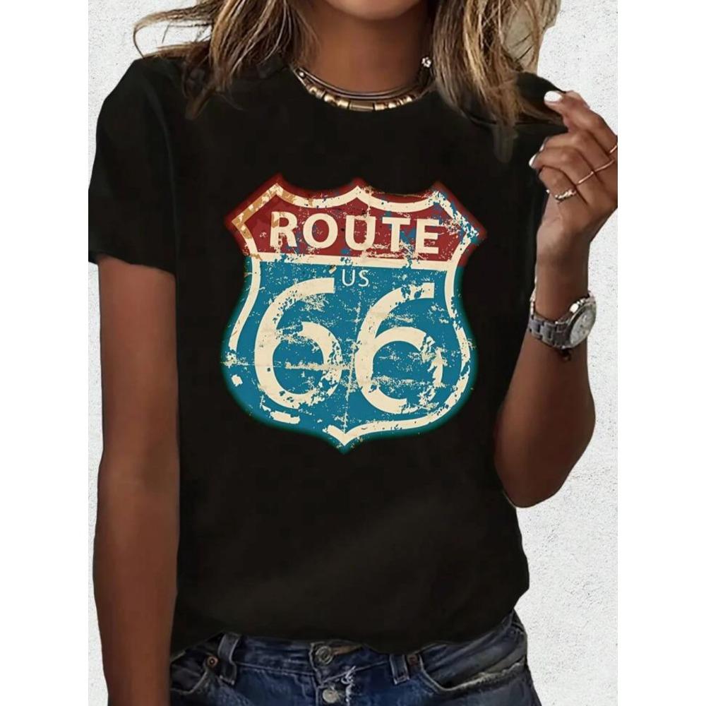 Women s short-sleeved round-neck casual T-shirt with the ROUTE 66 letter pattern printed on it XL
Women s short-sleeved round-neck casual T-shirt with the ROUTE 66 letter pattern printed on it XL