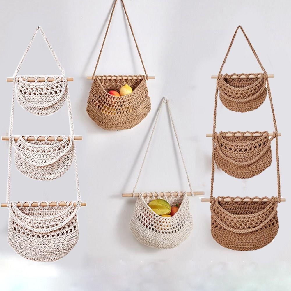 Handmade 3 Tier Storage Bag Cotton Rope Sundry Storage Hanging Bag Hanging Fruit Baskets for Home White-1 Layer
Handmade 3 Tier Storage Bag Cotton Rope Sundry Storage Hanging Bag Hanging Fruit Baskets for Home White-1 Layer