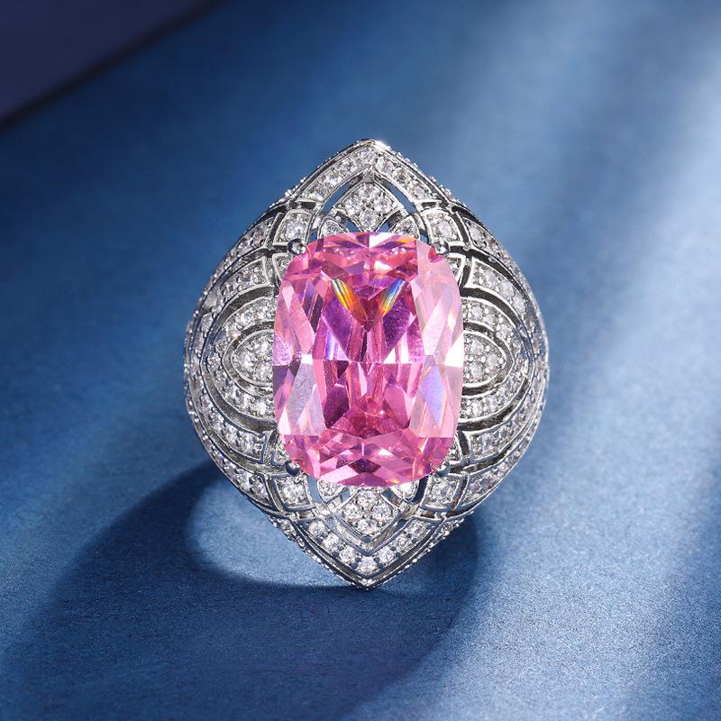 Ювелирные изделия Медное основание Позолоченная Имитация Розового Бриллианта Толстый Прямоугольный Легкая Роскошь Тяжелая Промышленность Набор Подвеска Кольцо 12 * 16