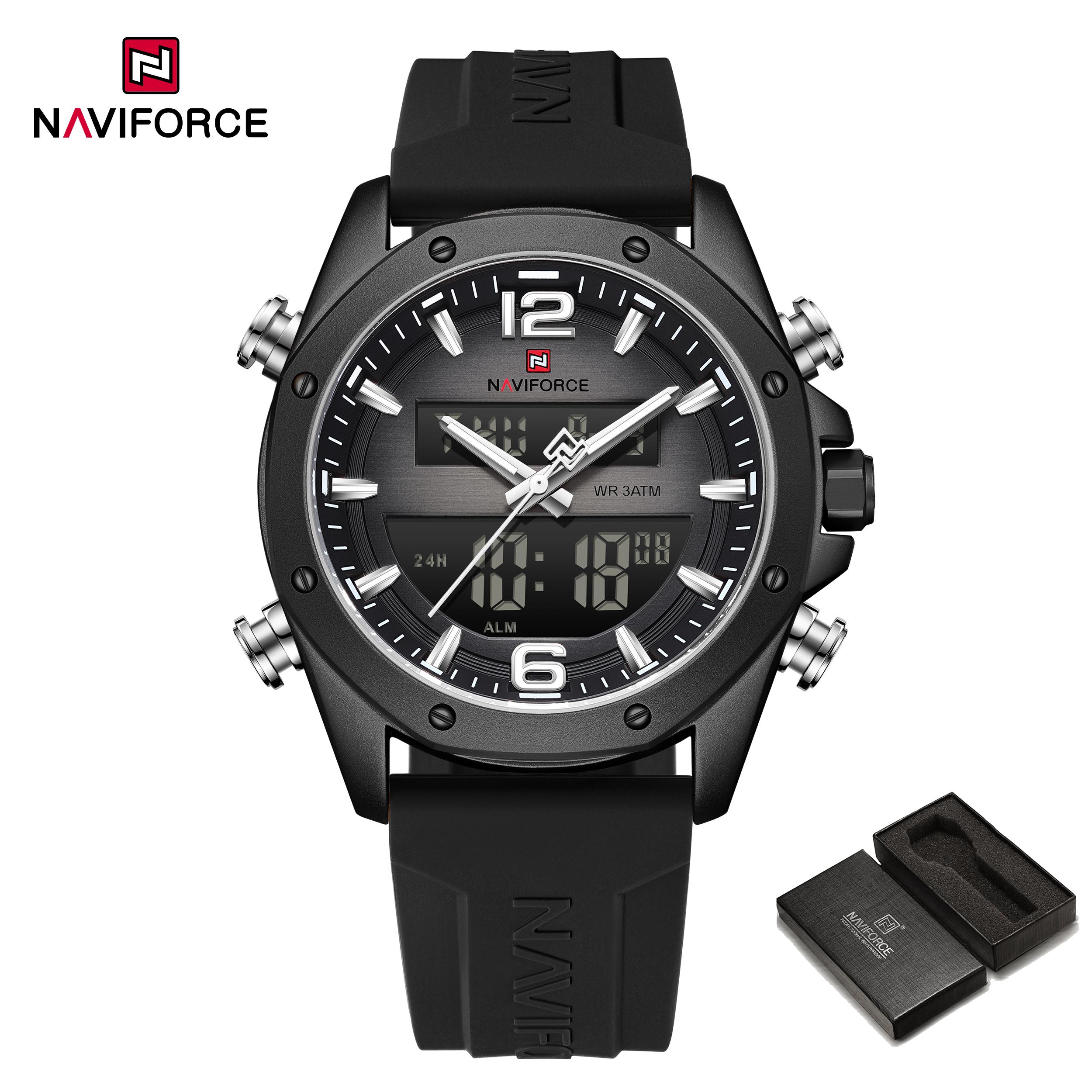 Naviforce Оригінальний годинник з подвійним часом для чоловіків РК-цифровий годинник Кварцовий годинник Календар Дата Силіконовий ремінець Водонепроникний NF9264 чорний
Naviforce Оригінальний годинник з подвійним часом для чоловіків РК-цифровий годинник Кварцовий годинник Календар Дата Силіконовий ремінець Водонепроникний NF9264 чорний