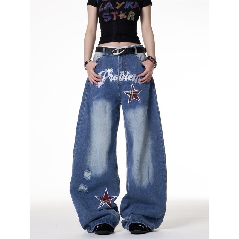 New letter and star embroidered gradient wide-leg jeans for women, loose, casual, versatile, textured, floor-length pants S синий
New letter and star embroidered gradient wide-leg jeans for women, loose, casual, versatile, textured, floor-length pants S синий