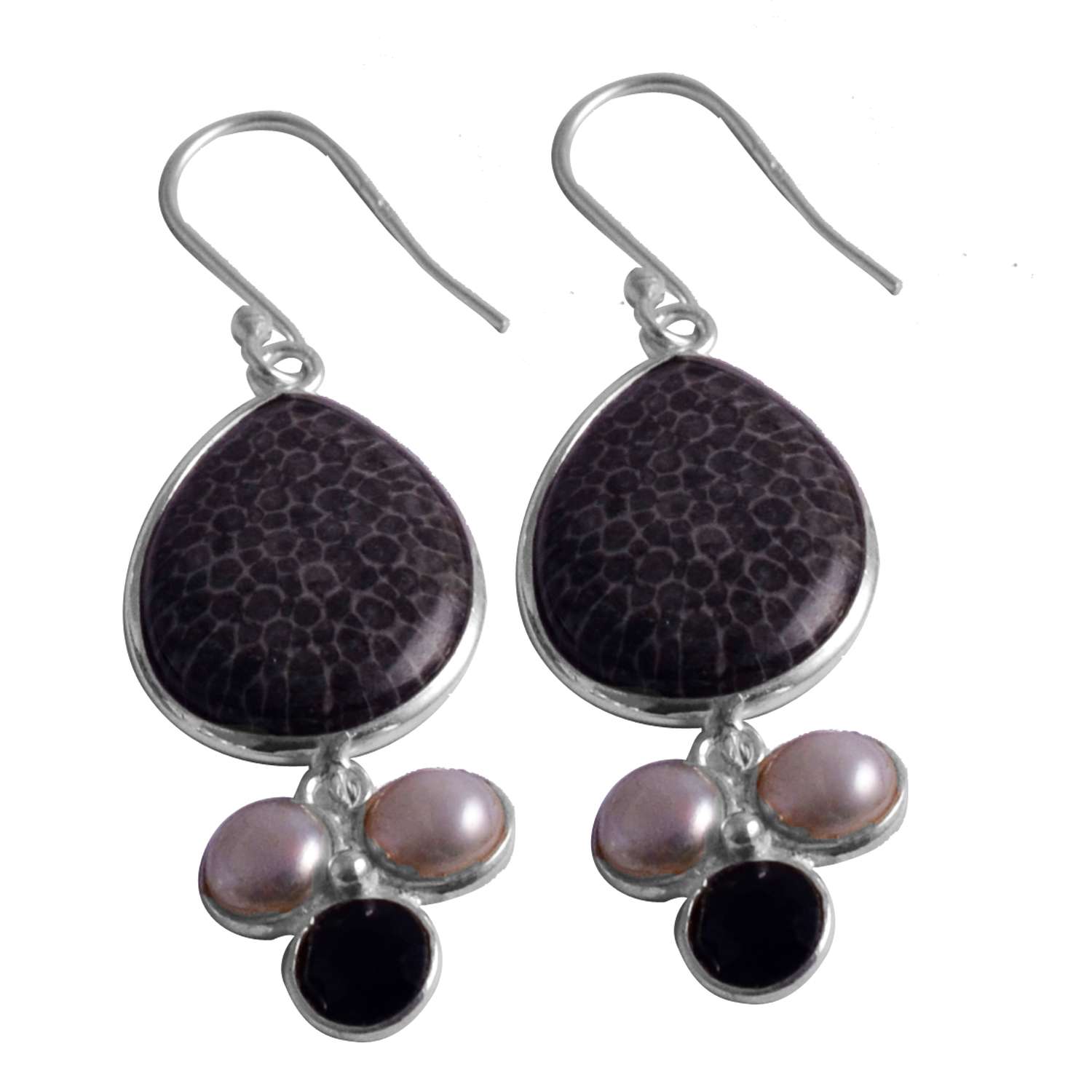 Black Fossil Coral, Pearl Gemstone Earrings Solid 925 Sterling Silver Handmade Earrings Jewelry Gift For Women And Girls E-1809
Black Fossil Coral, Pearl Gemstone Earrings Solid 925 Sterling Silver Handmade Earrings Jewelry Gift For Women And Girls E-1809