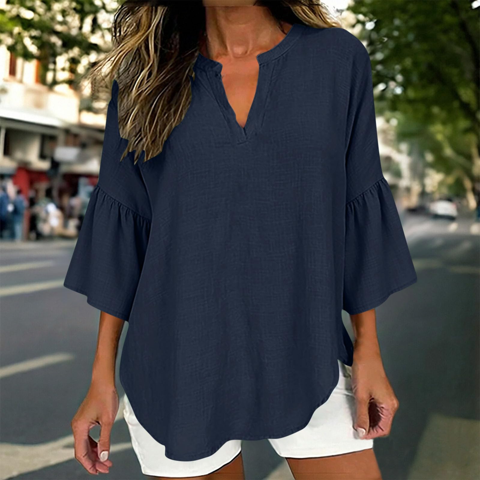 Women’s Loose Fit Linen Blouse with 3/4 Bell Sleeves and Split Neck Casual Tunic Top for Everyday Wear S Темно-синій
Women’s Loose Fit Linen Blouse with 3/4 Bell Sleeves and Split Neck Casual Tunic Top for Everyday Wear S Темно-синій
