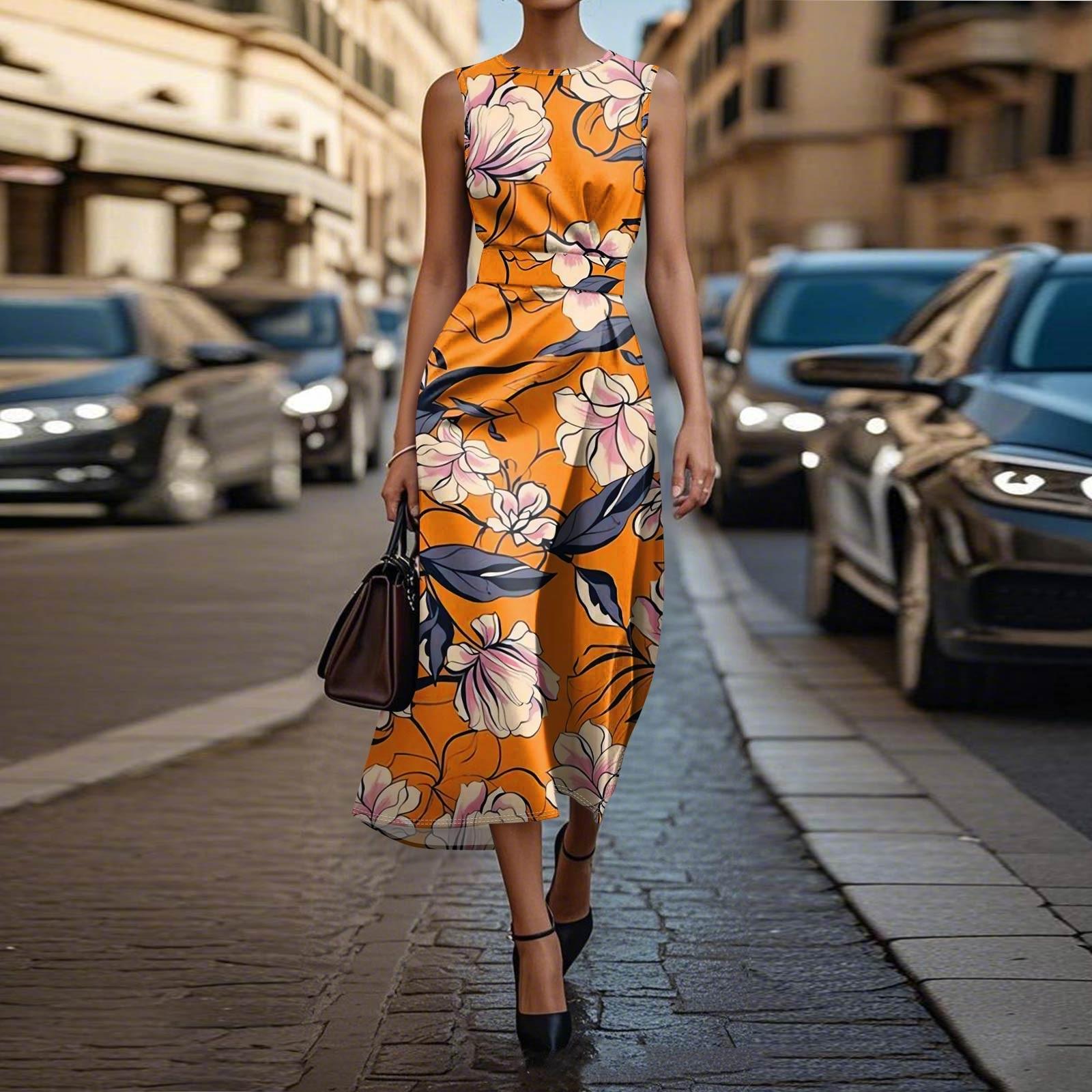 Sleeveless Boho Dress For Women Casual Loose Fit Summer Sundress Print Dress S помаранчевий
Sleeveless Boho Dress For Women Casual Loose Fit Summer Sundress Print Dress S помаранчевий