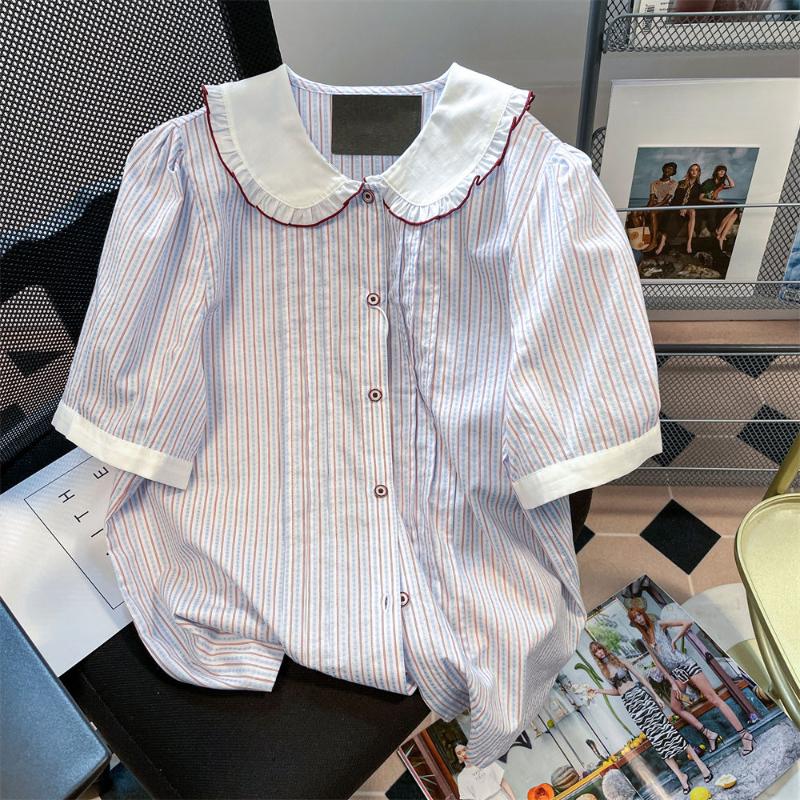 Blue Striped Peter Pan Collar Short Sleeved Shirt Summer New Women s Blouse Cute Bubble Sleeve Contrasting Color Top
Blue Striped Peter Pan Collar Short Sleeved Shirt Summer New Women s Blouse Cute Bubble Sleeve Contrasting Color Top