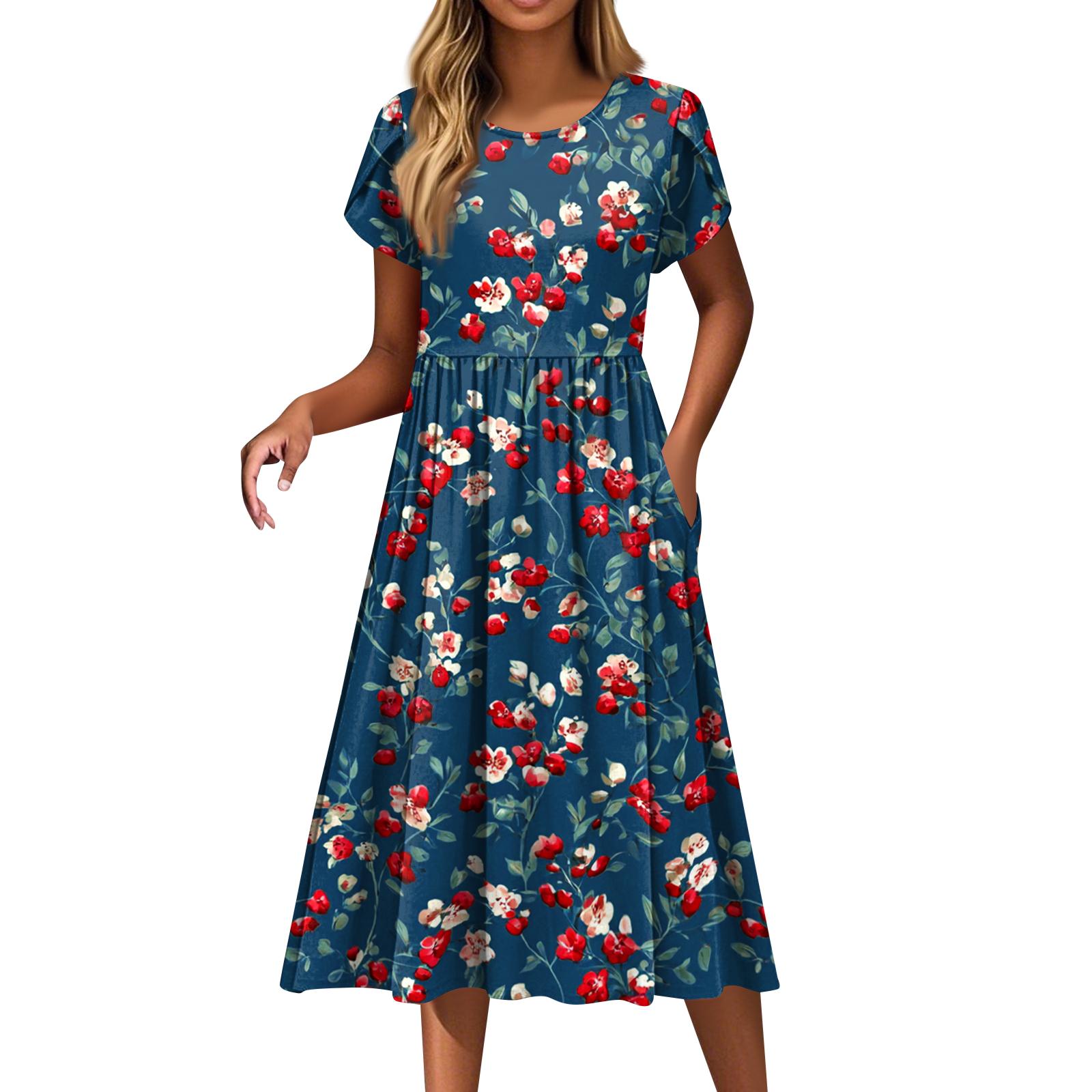 Women s Fashion Casual Loose Floral Print Round Neck Pocket Short Sleeve Dress XL Темно-синій
Women s Fashion Casual Loose Floral Print Round Neck Pocket Short Sleeve Dress XL Темно-синій