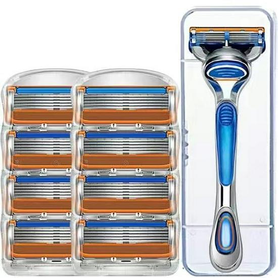 Универсальная пятислойная мужская бритва с ручным управлением и оранжевыми лезвиями
Универсальная пятислойная мужская бритва с ручным управлением и оранжевыми лезвиями
