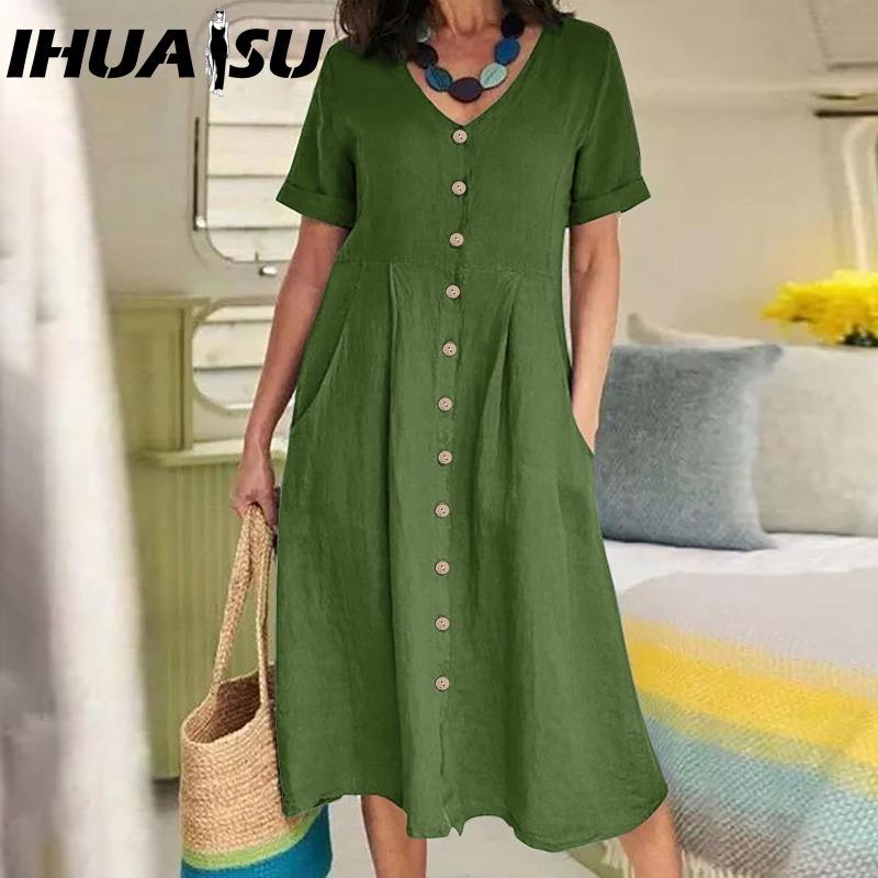 IHUASU Женское летнее повседневное хлопковое платье с V-образным вырезом, коротким рукавом и пуговицами XXXXXL зелёный
IHUASU Женское летнее повседневное хлопковое платье с V-образным вырезом, коротким рукавом и пуговицами XXXXXL зелёный
