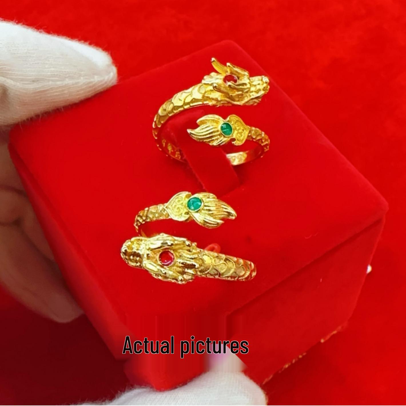 Diamond-Studded Dragon and Phoenix Couple Rings: Vietnam Sand Gold Flying Dragon in the Sky Series - Auspicious Open Rings. Adjustable Open Size
Diamond-Studded Dragon and Phoenix Couple Rings: Vietnam Sand Gold Flying Dragon in the Sky Series - Auspicious Open Rings. Adjustable Open Size