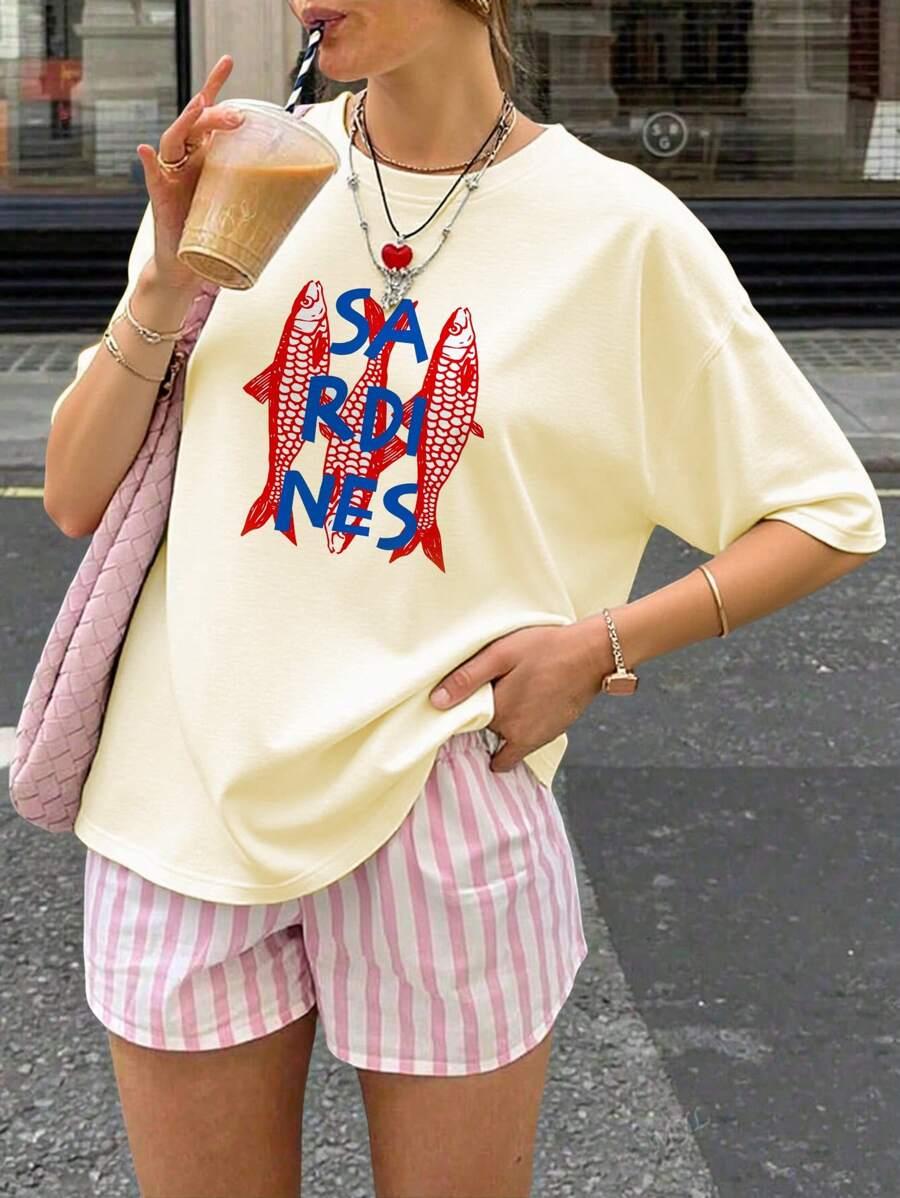 Cartoon Sardine and Letter Print Shortsleeved Tees Casual and Versatile Style Suitable for Daily Wear and Going Out in Summer 4XL
Cartoon Sardine and Letter Print Shortsleeved Tees Casual and Versatile Style Suitable for Daily Wear and Going Out in Summer 4XL