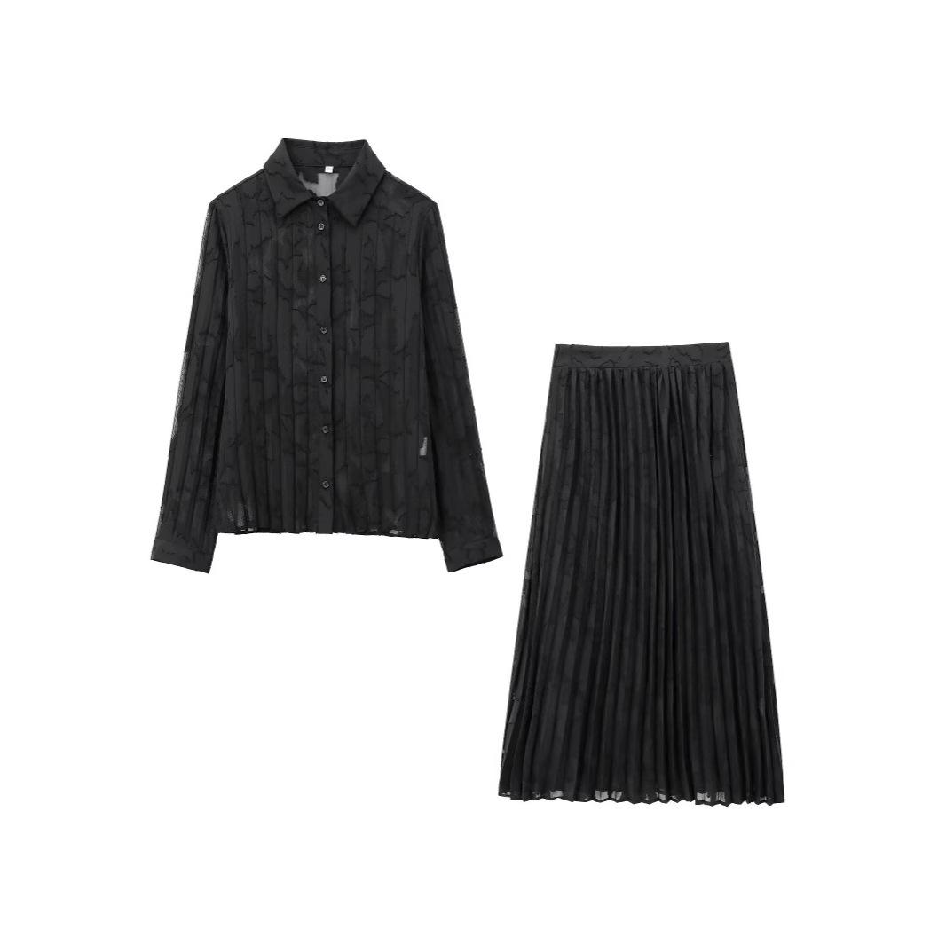 2024 Winter European & American Style Floral Burnout Semi-transparent Pleated Top & Midi Skirt Set L
2024 Winter European & American Style Floral Burnout Semi-transparent Pleated Top & Midi Skirt Set L