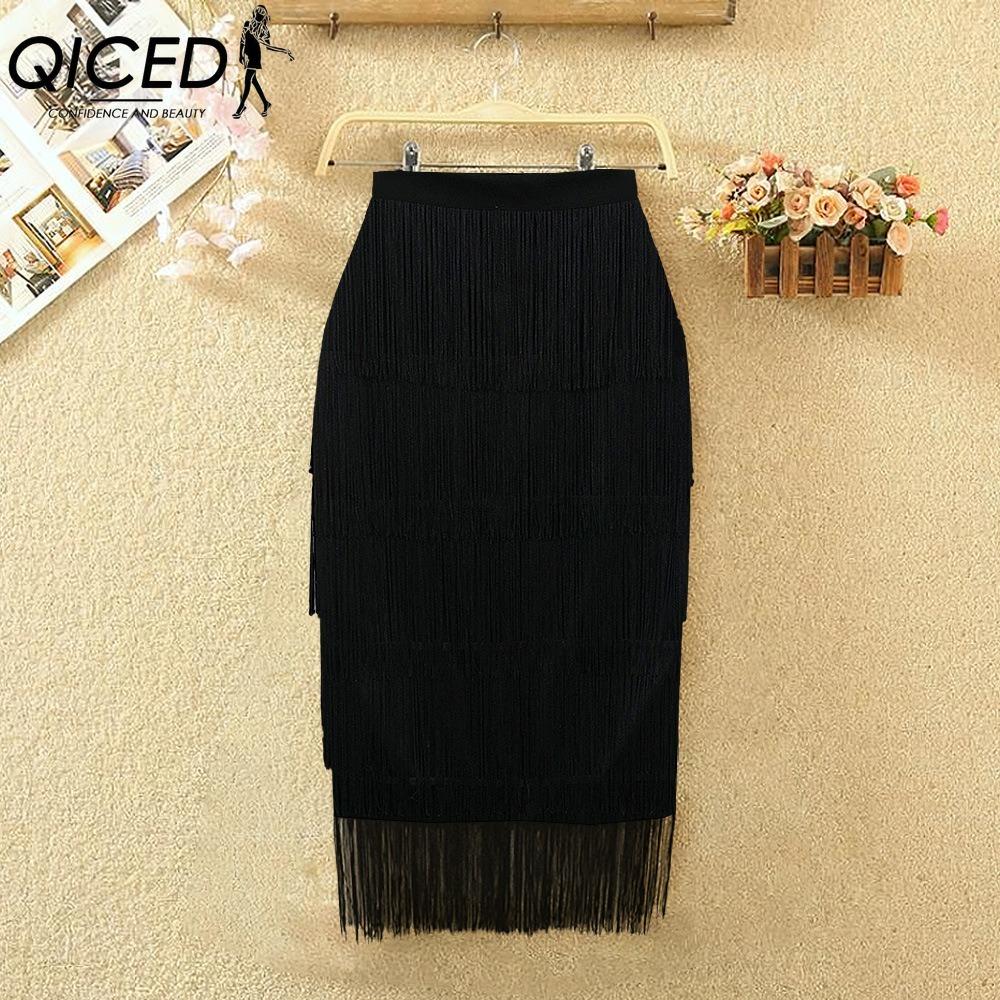 QICED Женская Мода Повседневная Однотонная Юбка с Принтом Летняя Весенняя XXXL чёрный