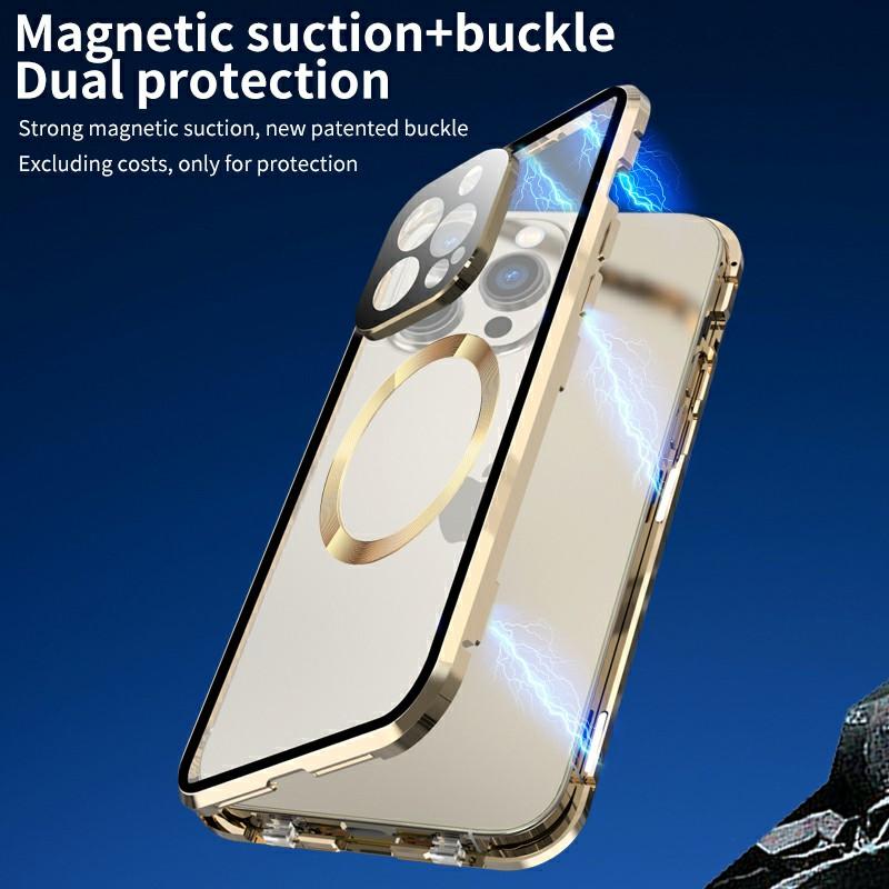 Buckle Lock Phone Cover for iPhone 15 Plus Magnetic Metal Frame+Dual-Sided Tempered Glass Case Compatible with MagSafe Gold
Buckle Lock Phone Cover for iPhone 15 Plus Magnetic Metal Frame+Dual-Sided Tempered Glass Case Compatible with MagSafe Gold