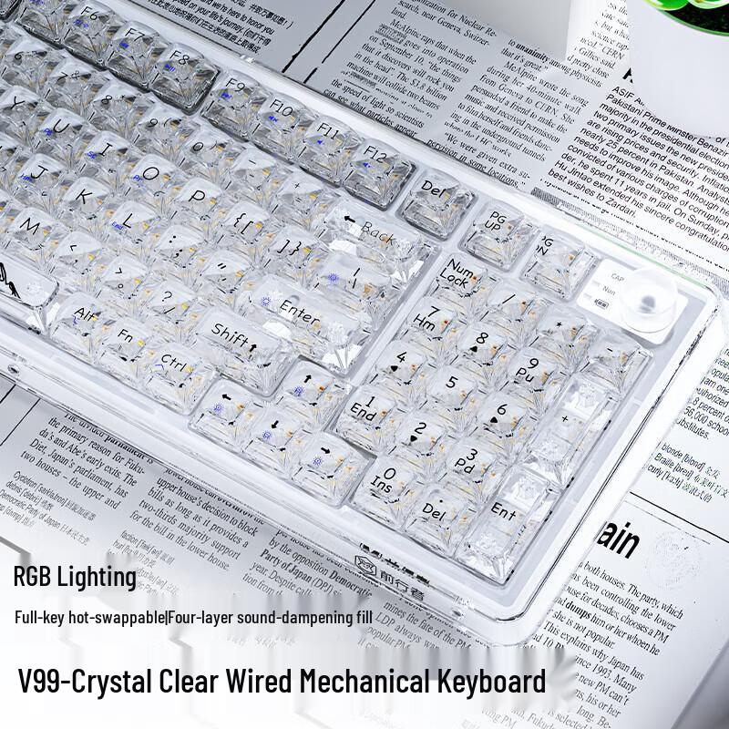 V99 Прозора RGB дротова механічна клавіатура
V99 Прозора RGB дротова механічна клавіатура