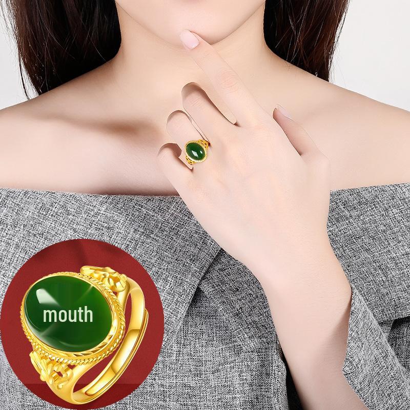 Adjustable Ethnic Gold-Plated Hetian Jasper and Green Chalcedony Ring Adjustable open ring
Adjustable Ethnic Gold-Plated Hetian Jasper and Green Chalcedony Ring Adjustable open ring