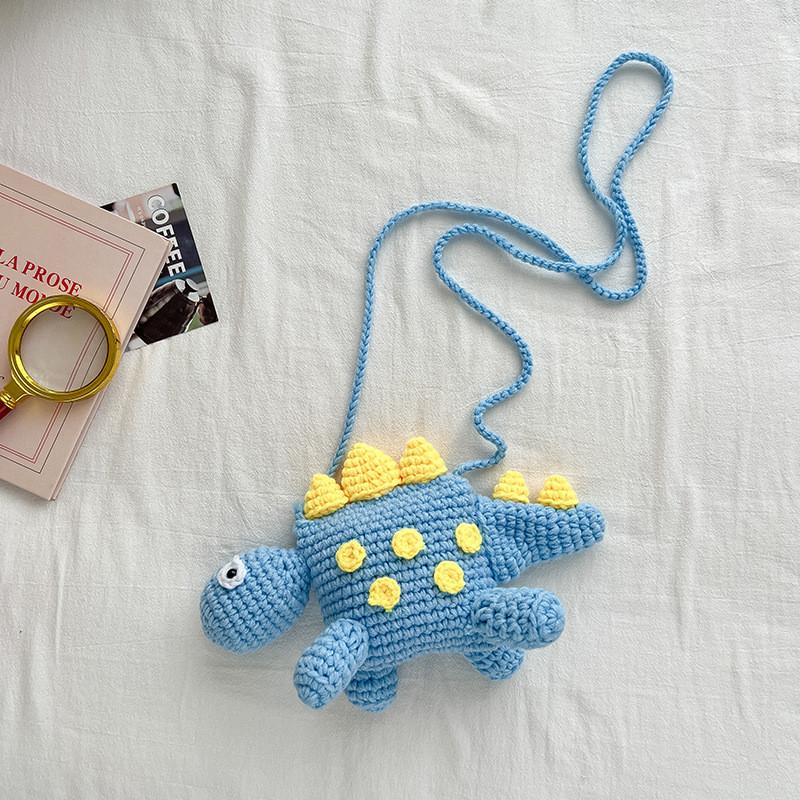 Милый мини-кошелек для монет с мультяшным динозавром, вязаная сумка для мальчиков и девочек для ежедневного использования синий