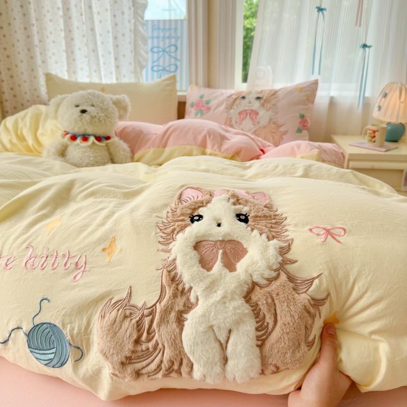 Cute Pink Cartoon Cat Bow Towel Embroidery Girls Kids Bedding Set Washed Cotton Soft Duvet Covers Bed Sheet Pillowcases 3/4Pcs Single 150X200 3pcs
Cute Pink Cartoon Cat Bow Towel Embroidery Girls Kids Bedding Set Washed Cotton Soft Duvet Covers Bed Sheet Pillowcases 3/4Pcs Single 150X200 3pcs