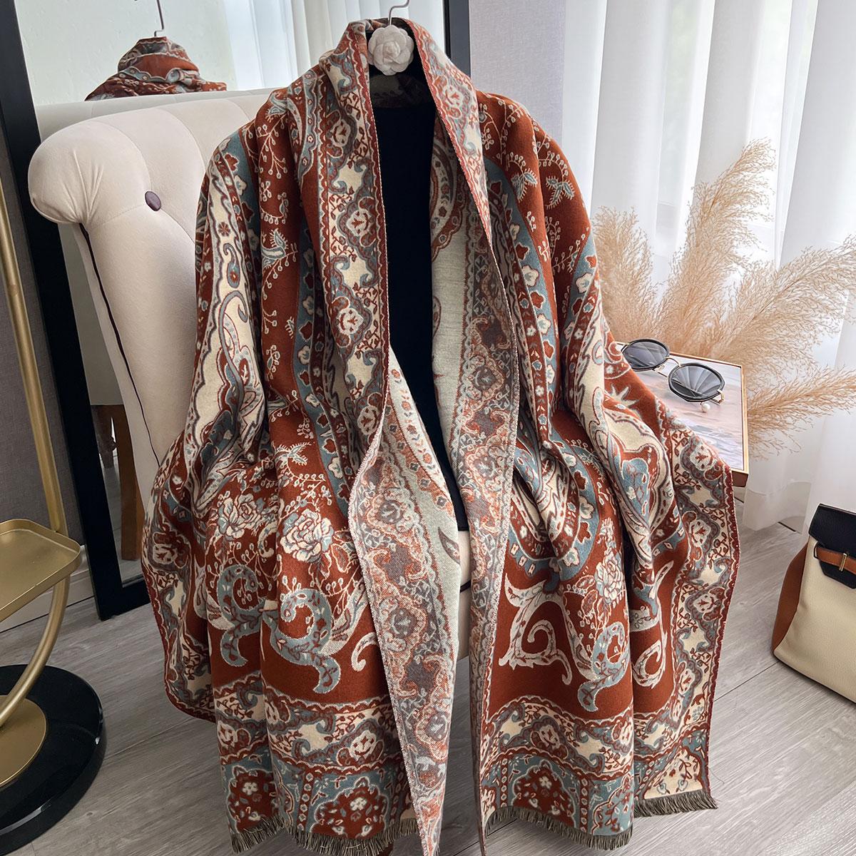 Stylish Floral Jacquard Pashmina Imitation Cashmere Scarf Thick Warm Winter Use Double-Sided Shawl Windproof Coldproof Scarf
Stylish Floral Jacquard Pashmina Imitation Cashmere Scarf Thick Warm Winter Use Double-Sided Shawl Windproof Coldproof Scarf