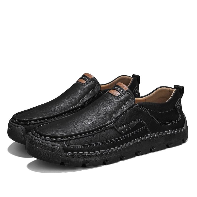 Мужская повседневная кожаная обувь осень/весна, дышащая обувь ручной работы, мягкая рабочая обувь с низким берцем, кожаные темно-коричневые ботильоны 48 чёрный