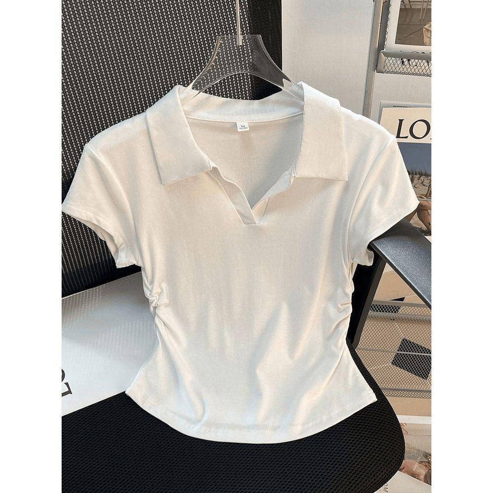 Летняя футболка Pure Style Slim and Slim Shoulder Lapel с короткими рукавами для женщин, дизайн, маленький топ S
Летняя футболка Pure Style Slim and Slim Shoulder Lapel с короткими рукавами для женщин, дизайн, маленький топ S