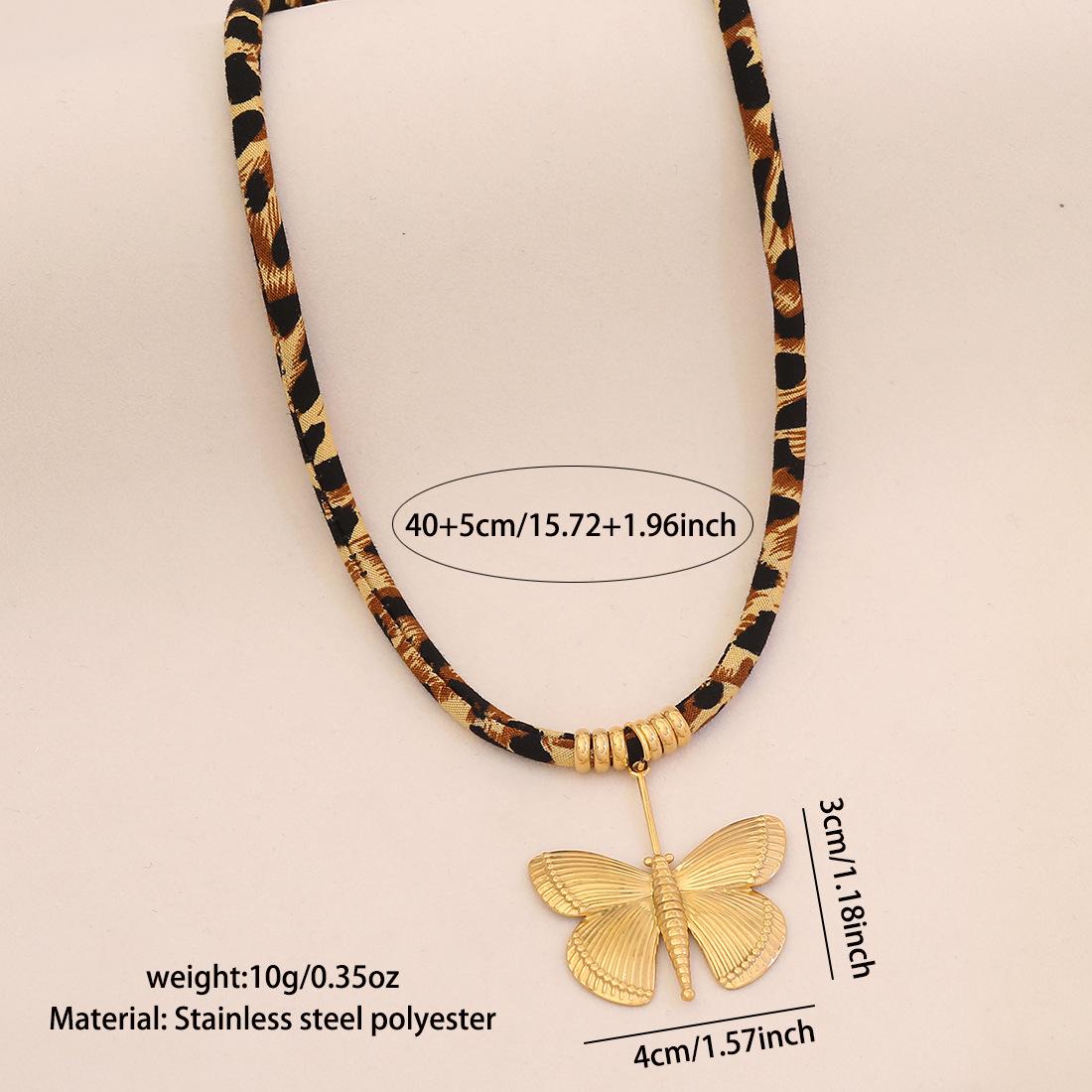 Euro-American style leopard print braided stainless steel necklace with heart, sun, and butterfly pendants, statement jewelry
Euro-American style leopard print braided stainless steel necklace with heart, sun, and butterfly pendants, statement jewelry