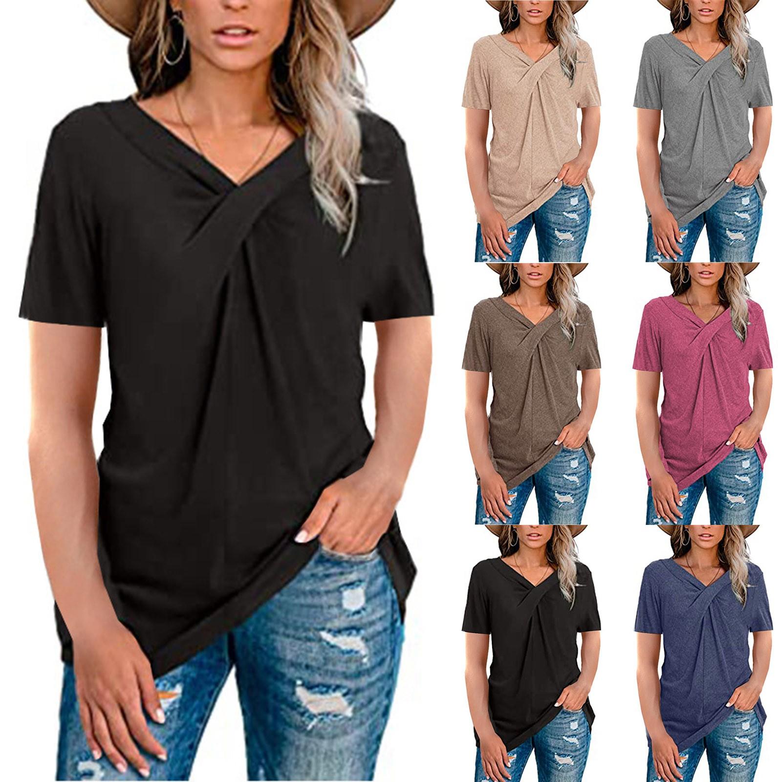 Women s Fashion Solid Color V-neck Short-sleeved Collar Knot Casual Short-sleeved T-shirt
Women s Fashion Solid Color V-neck Short-sleeved Collar Knot Casual Short-sleeved T-shirt