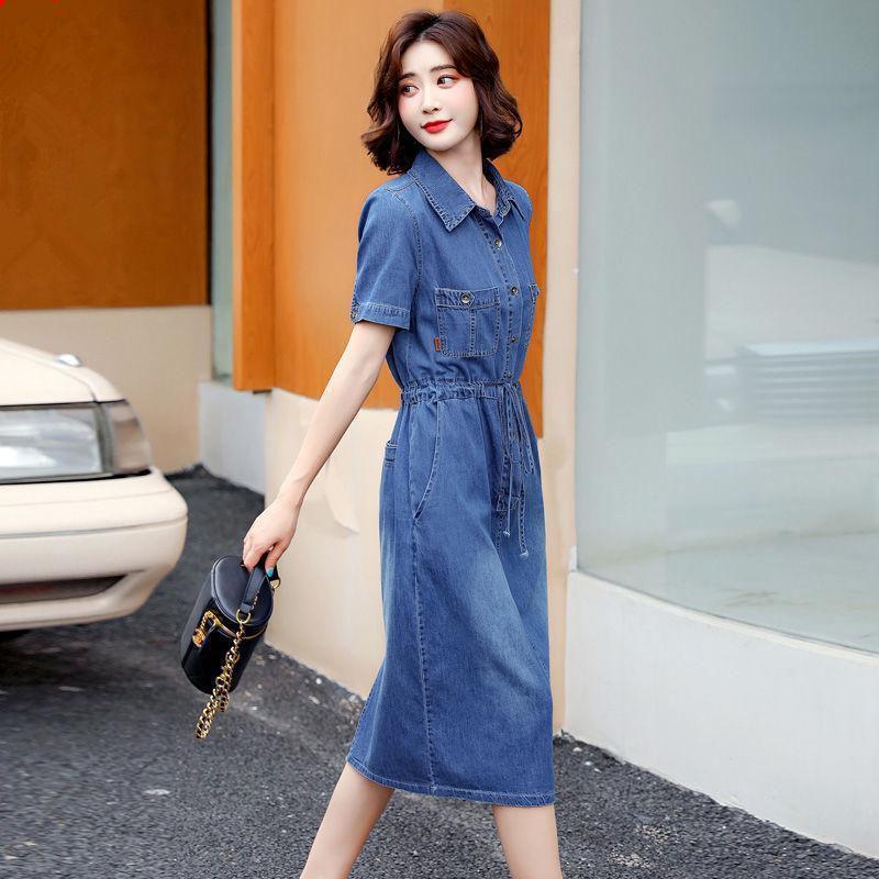 Elegant Denim Dress Long Over Knee Slim Summer Casual Short Sleeve Midi A Line M синий
Elegant Denim Dress Long Over Knee Slim Summer Casual Short Sleeve Midi A Line M синий